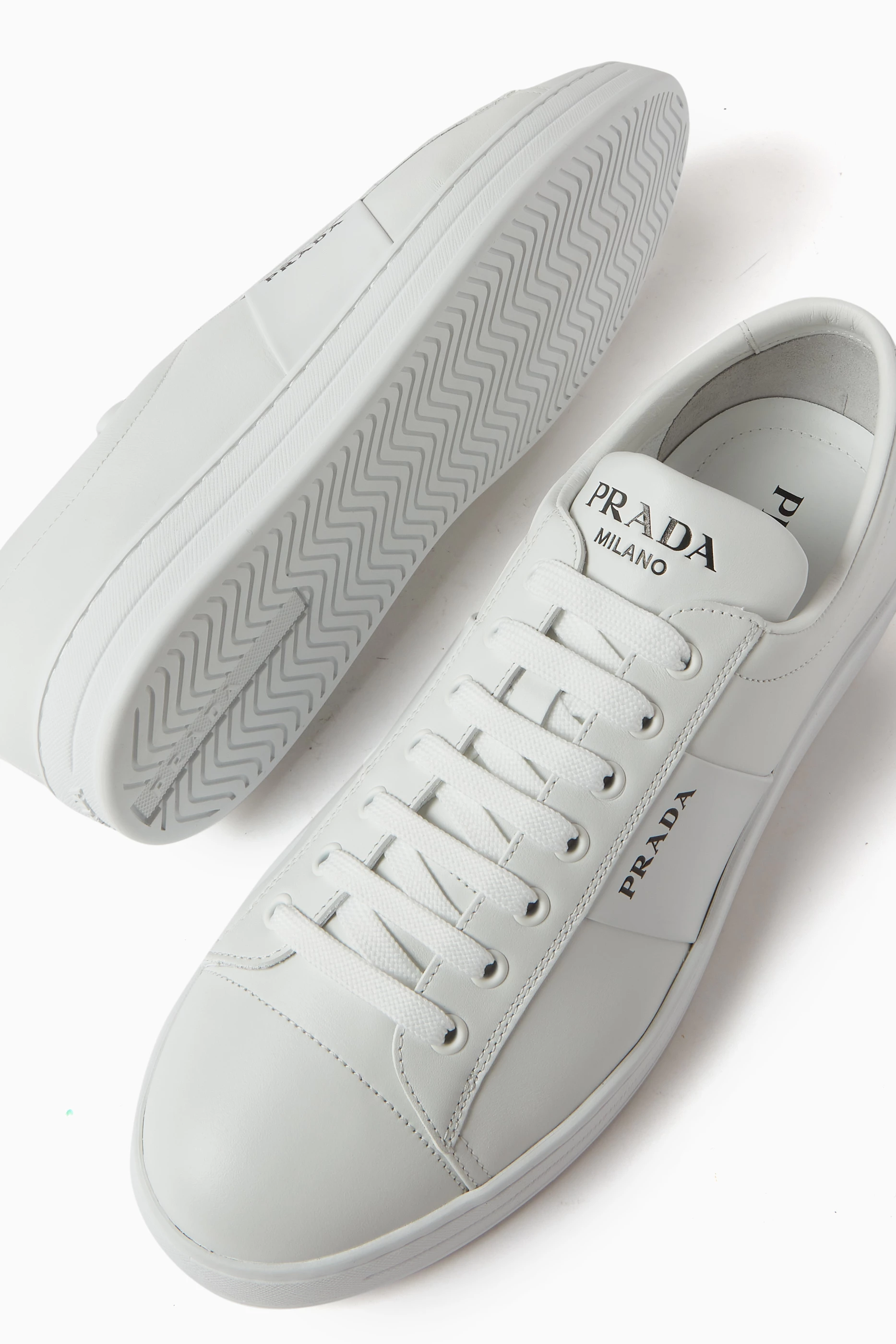 Buy Prada White Vitello Low-top Sneakers in Brushed-leather For