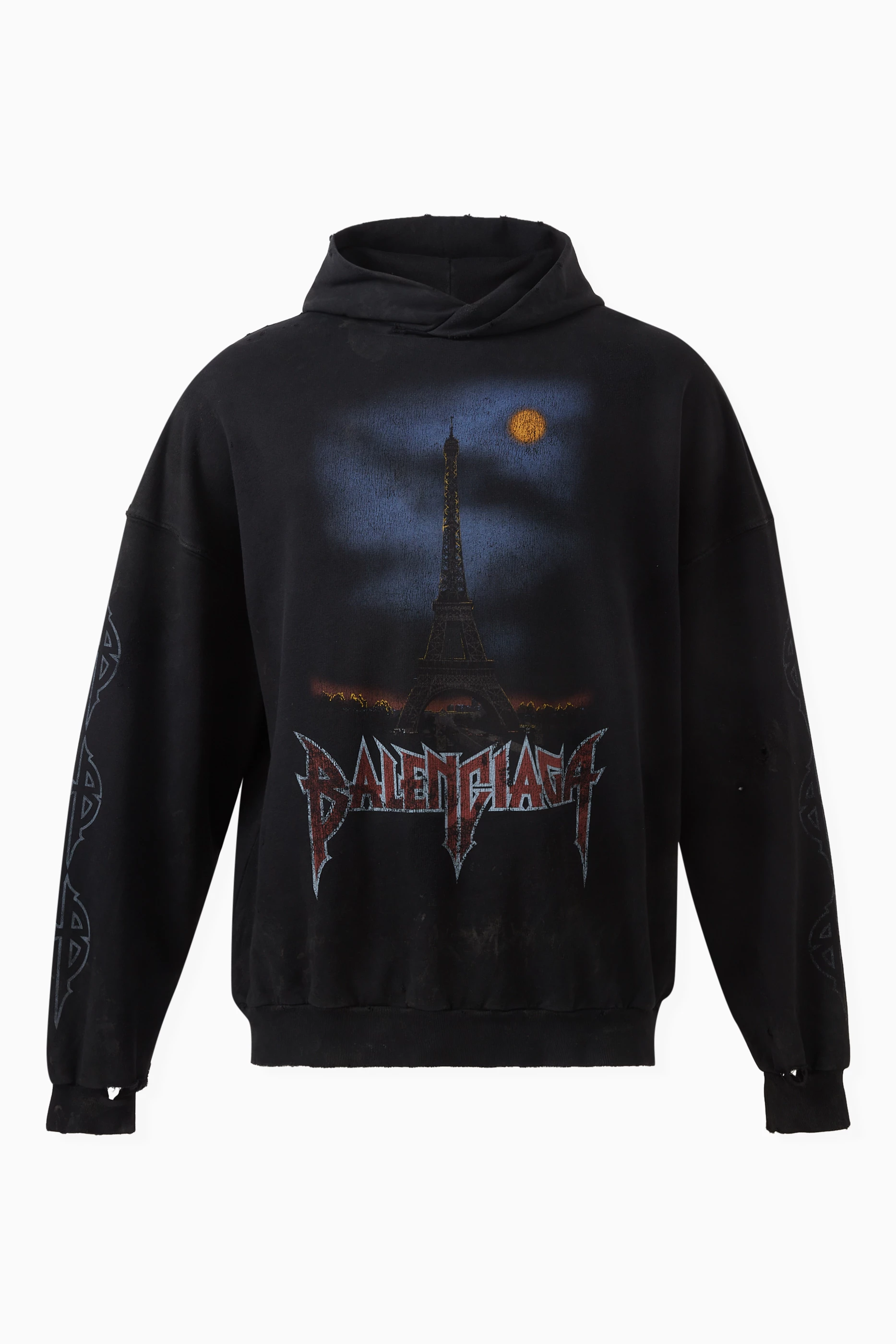 Buy Balenciaga Black Paris Moon No Pocket Oversized Hoodie in 