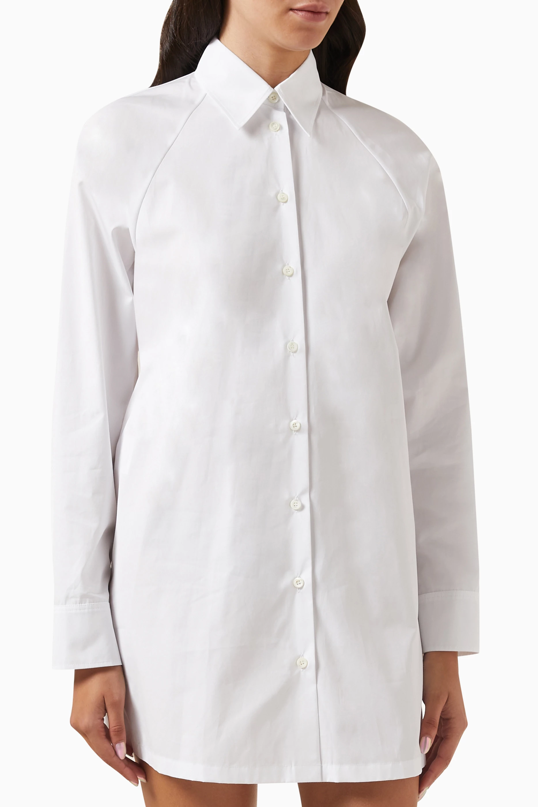 Buy Prada White Open-back Mini Shirt Dress in Cotton-poplin
