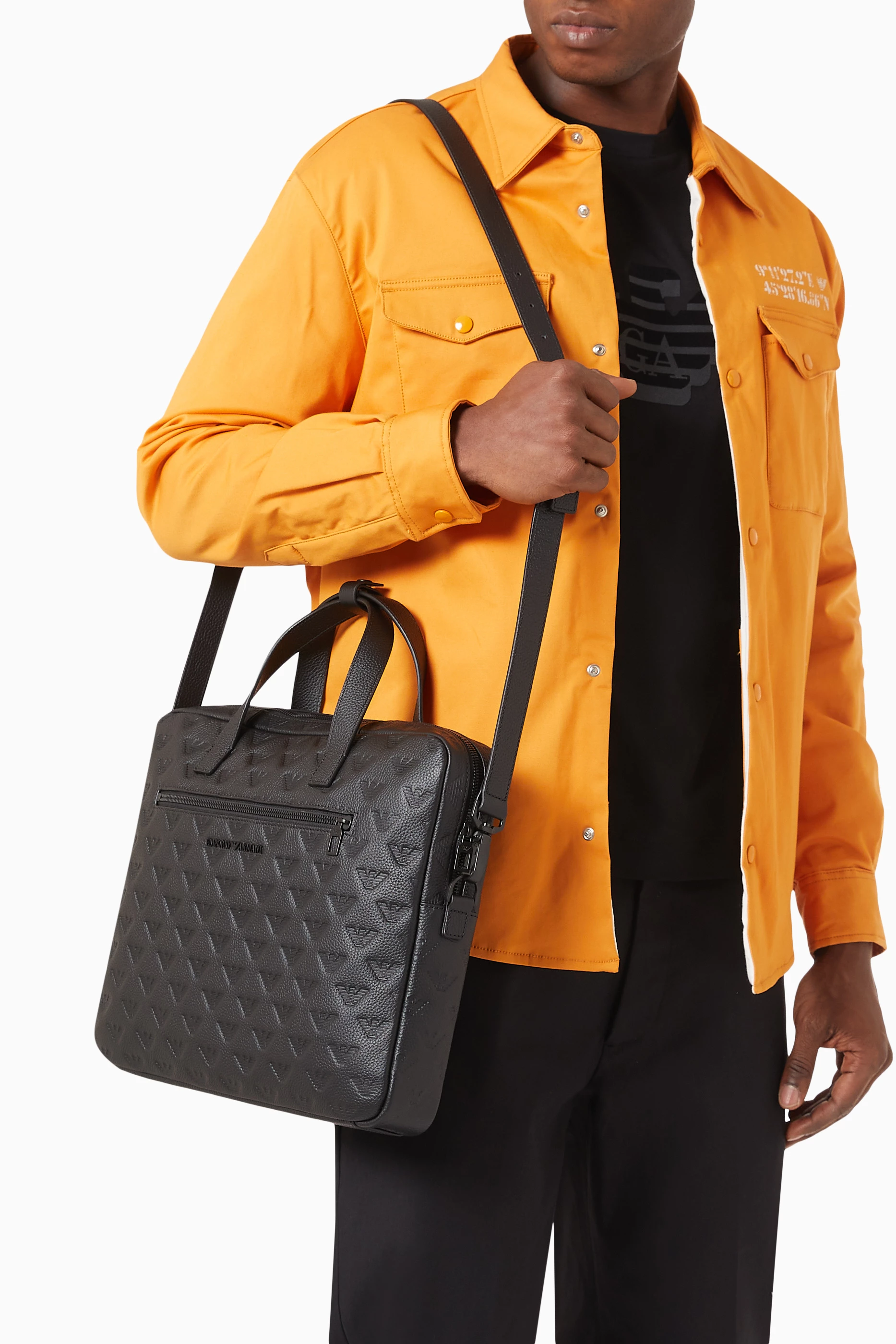 Buy Emporio Armani Black Eagle Logo Laptop Bag in Leather For Men Online Ounass Saudi