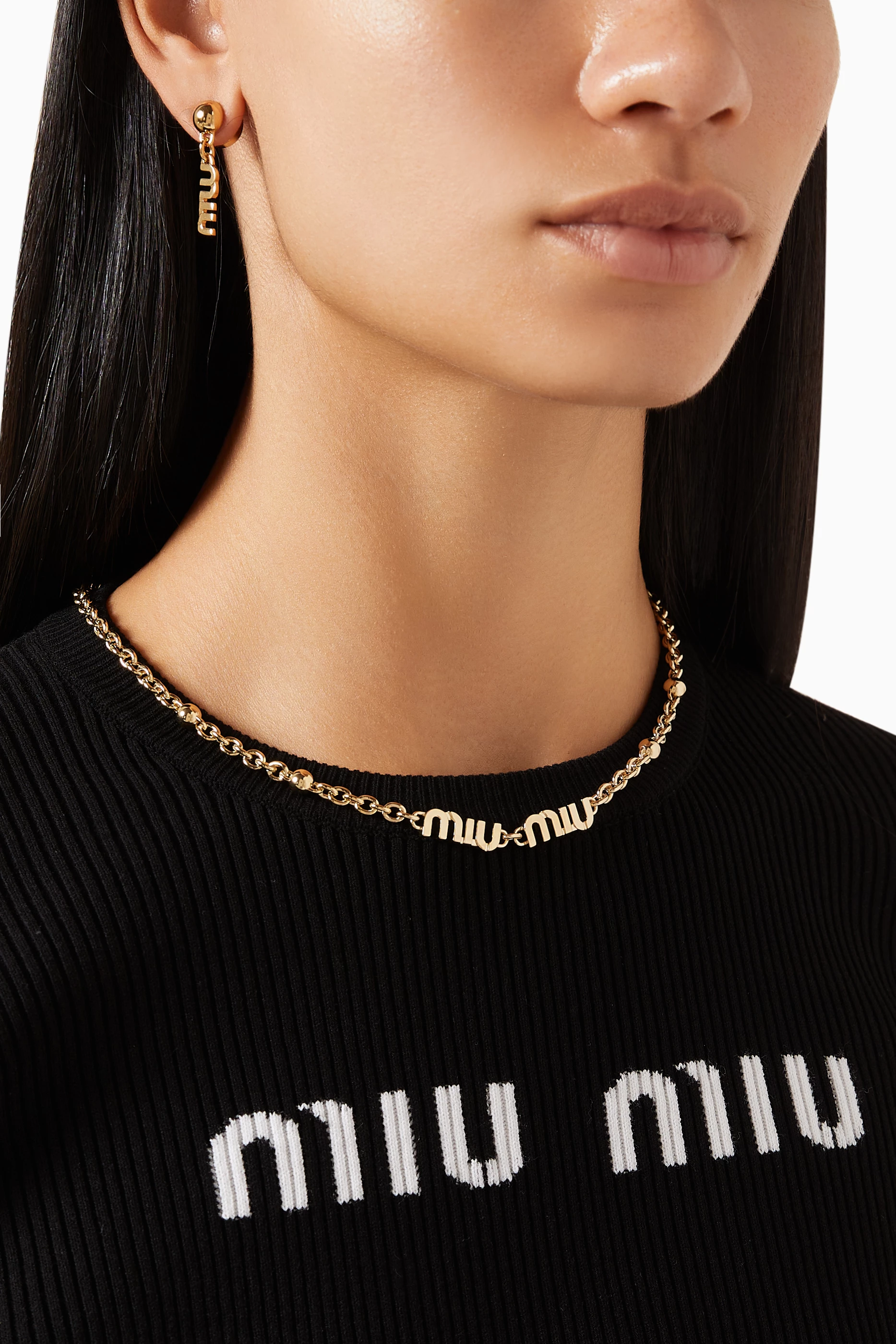 Buy Miu Miu Gold Logo Necklace in Metal For Women Online