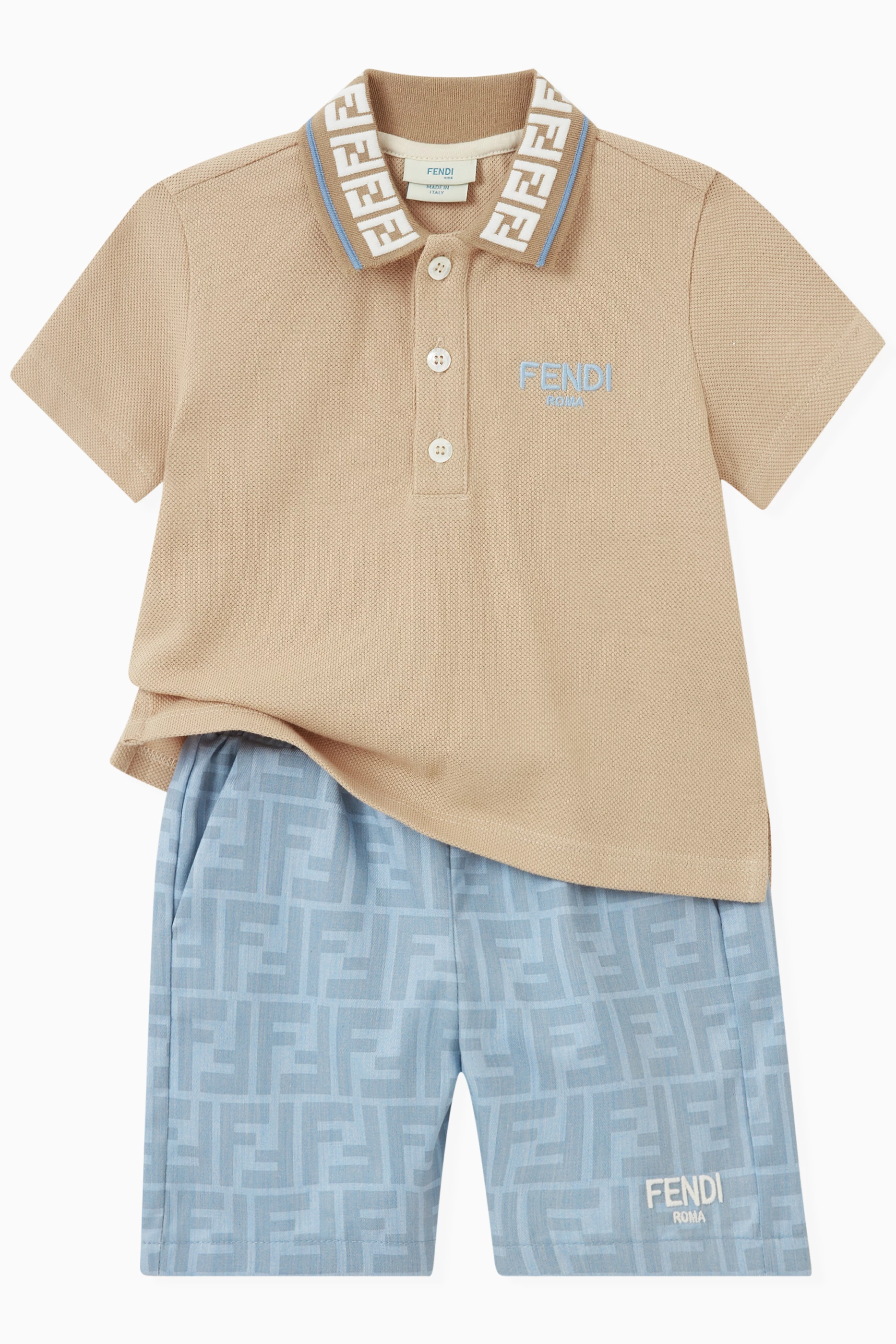 Buy Fendi Neutral FF Collar Polo Shirt in Cotton-pique For Baby
