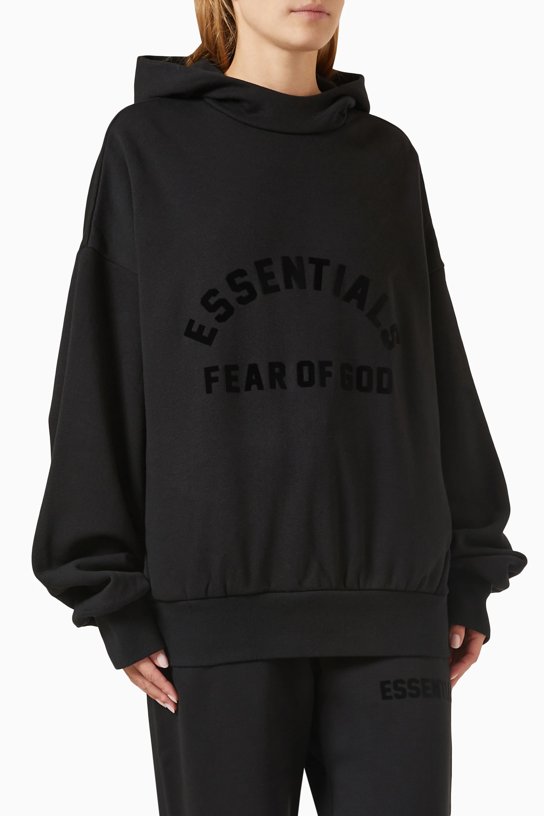 Buy Fear of God Essentials Black Essentials Hoodie in Fleece For Women Online Ounass Saudi