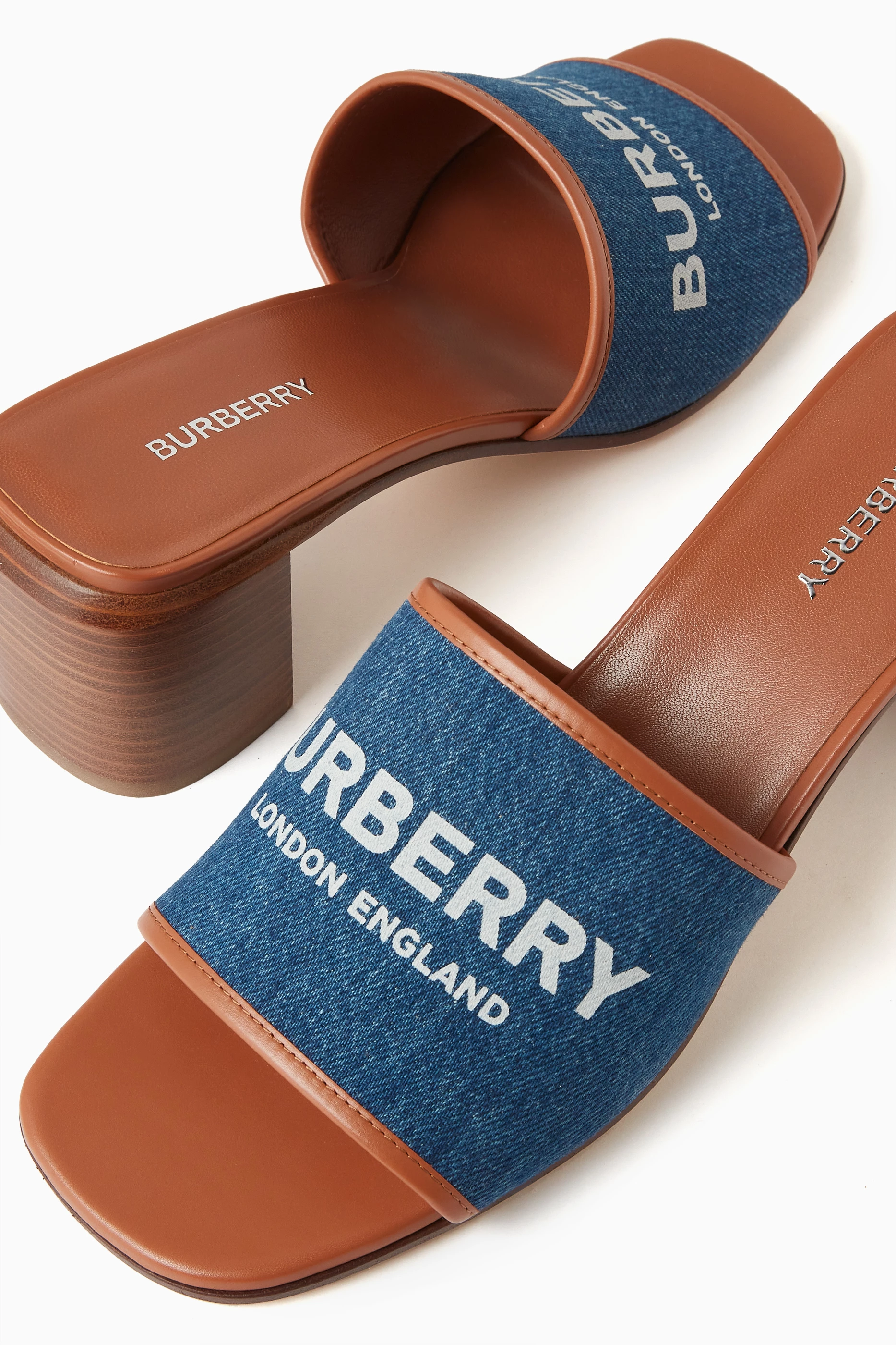 Buy Burberry Blue Wilma 55 Logo Mule Sandals in Denim For Women Online Ounass Saudi