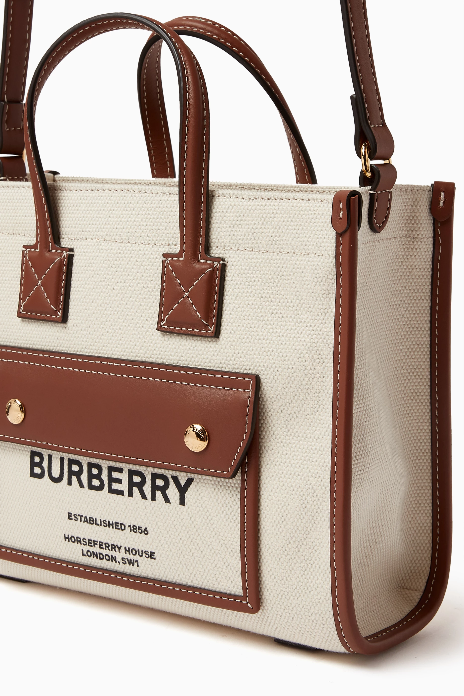 Buy Burberry Brown Mini Freya Tote Bag in Canvas Leather For Women Online Ounass Saudi