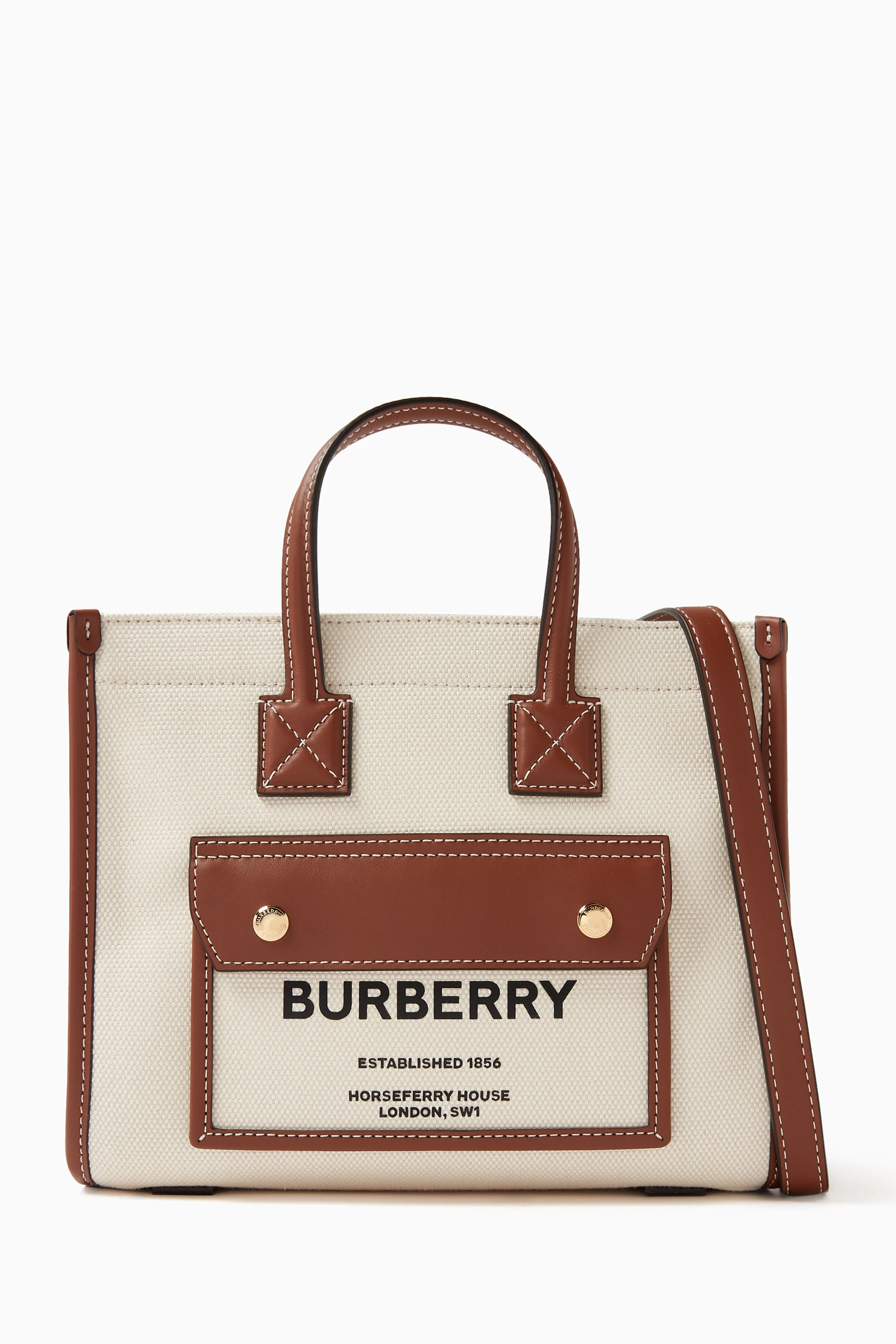 Buy Burberry Brown Mini Freya Tote Bag in Canvas Leather For Women Online Ounass Saudi