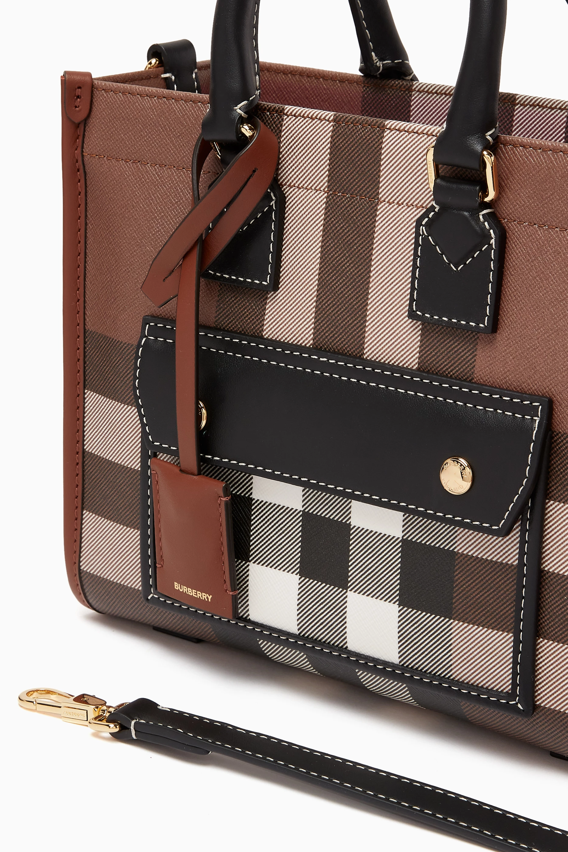 Buy Burberry Brown Mini Freya Tote Bag in Check Canvas Leather For Women Online Ounass Saudi