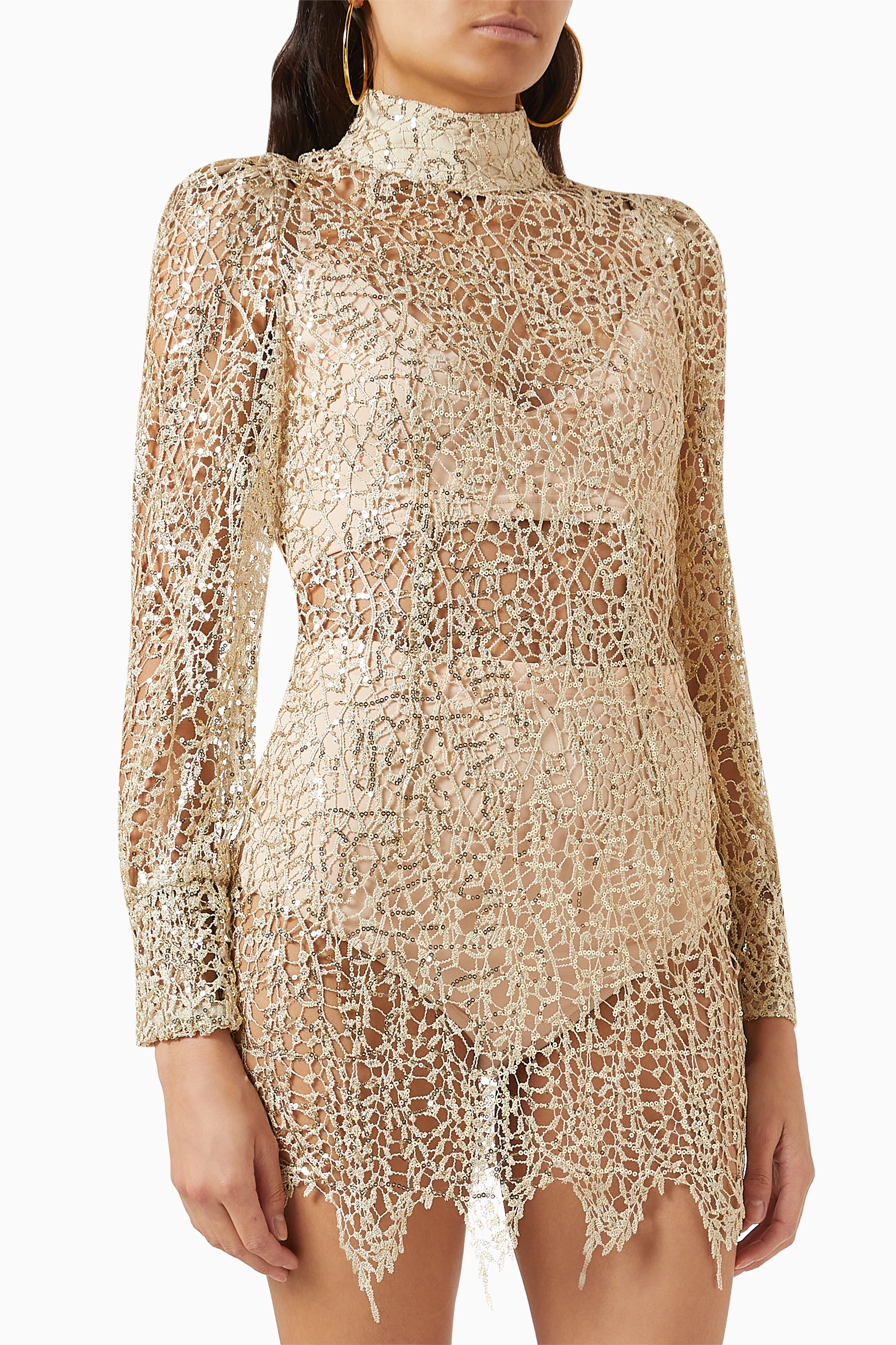Buy Elle Zeitoune Gold Hayden Mini Dress in Lace For Women Online | Ounass  Saudi