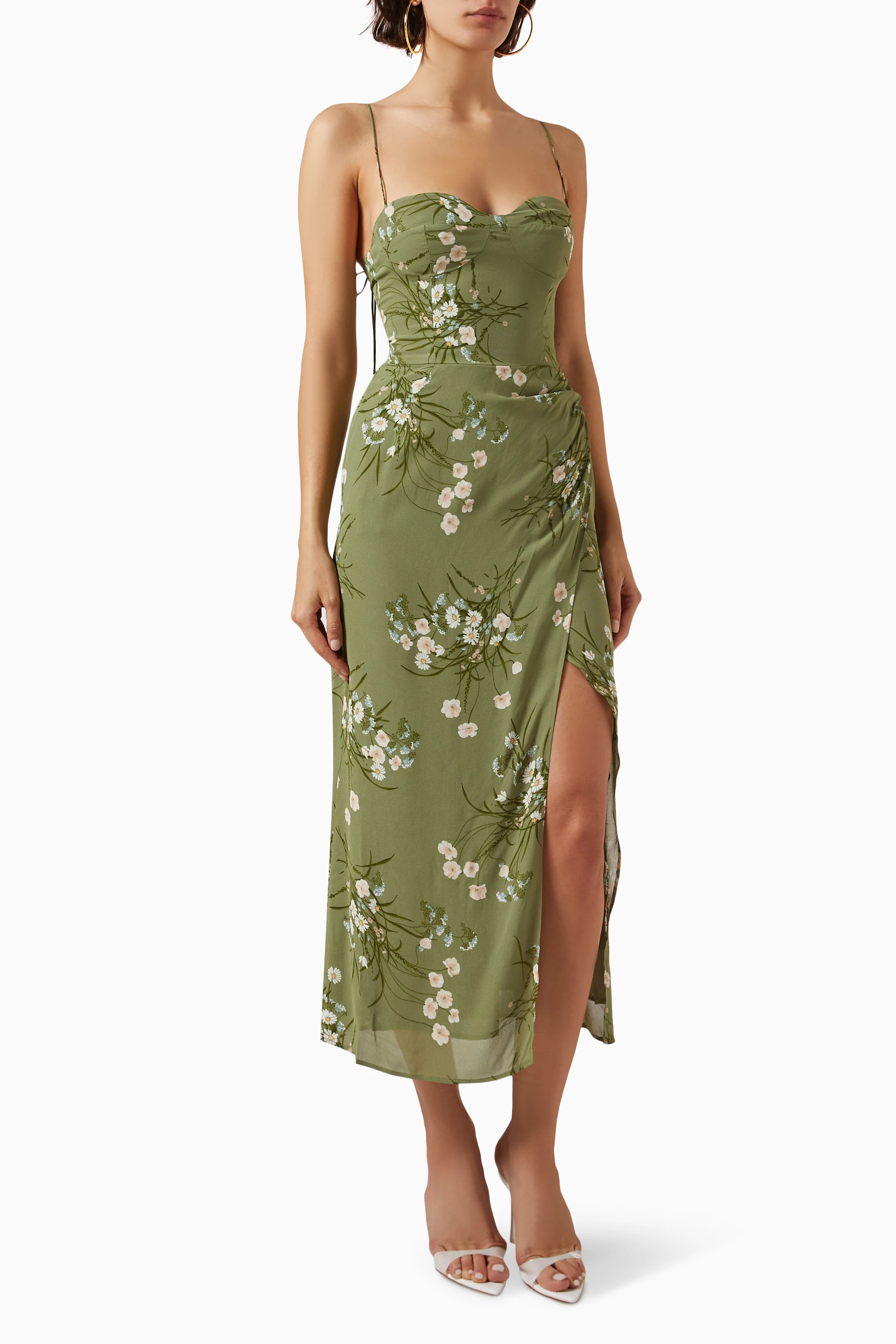 Buy Reformation Green Kourtney Floral-print Midi Dress in Georgette For  Women Online | Ounass Saudi