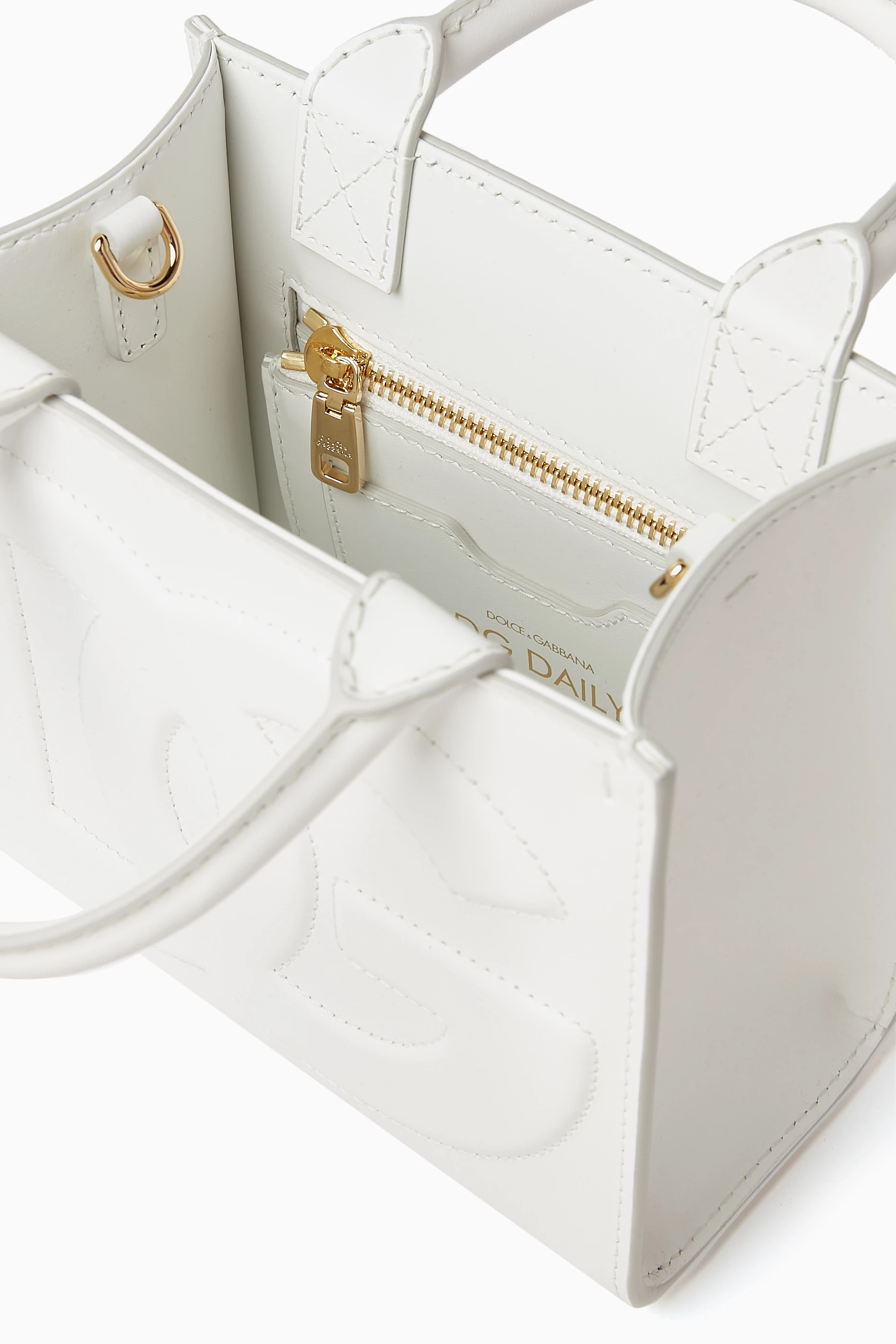 Buy Dolce & Gabbana White Mini Daily Logo Tote Bag in Leather For 