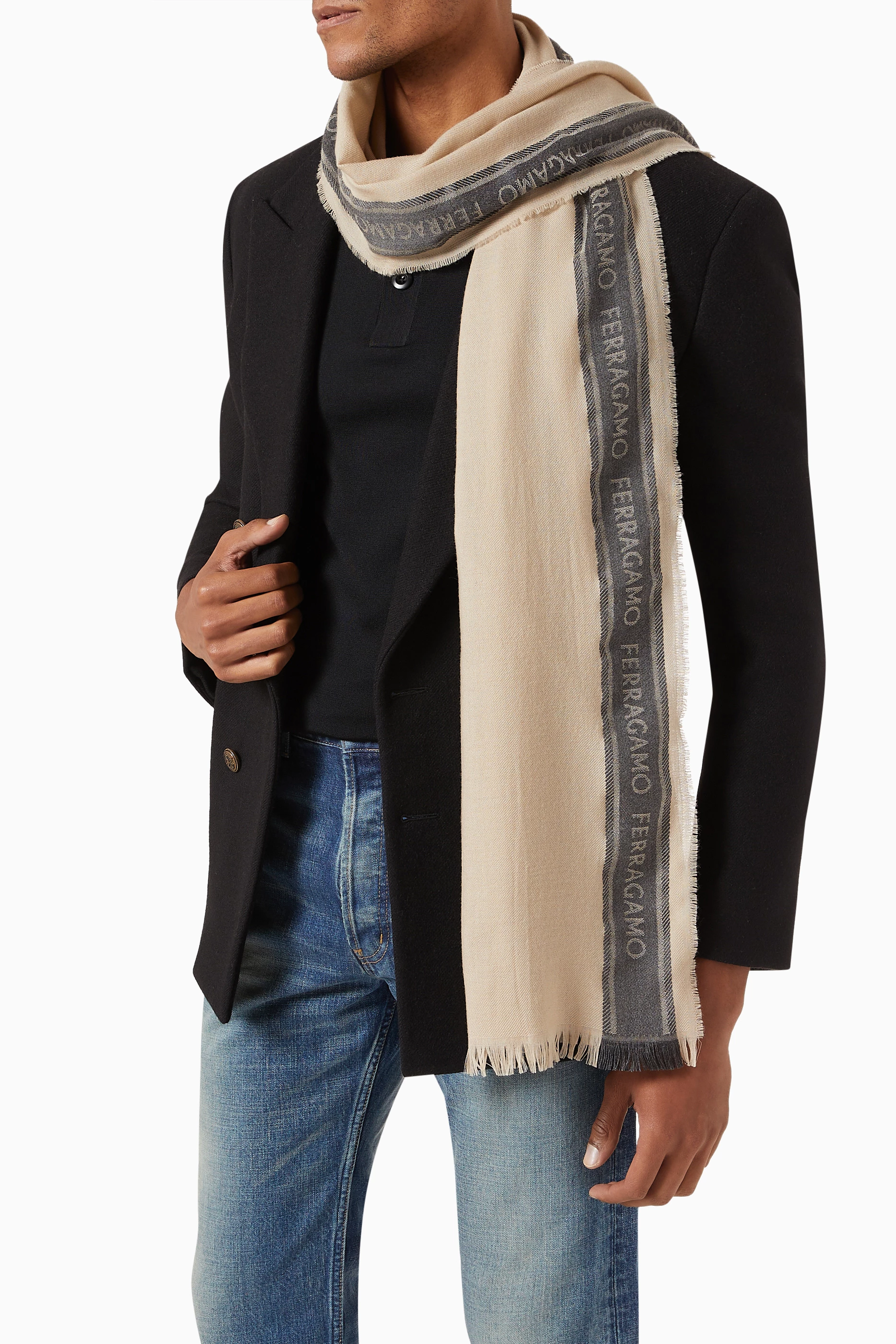 Wool Ferragamo Scarf Mens Gancini Jacquard Scarf