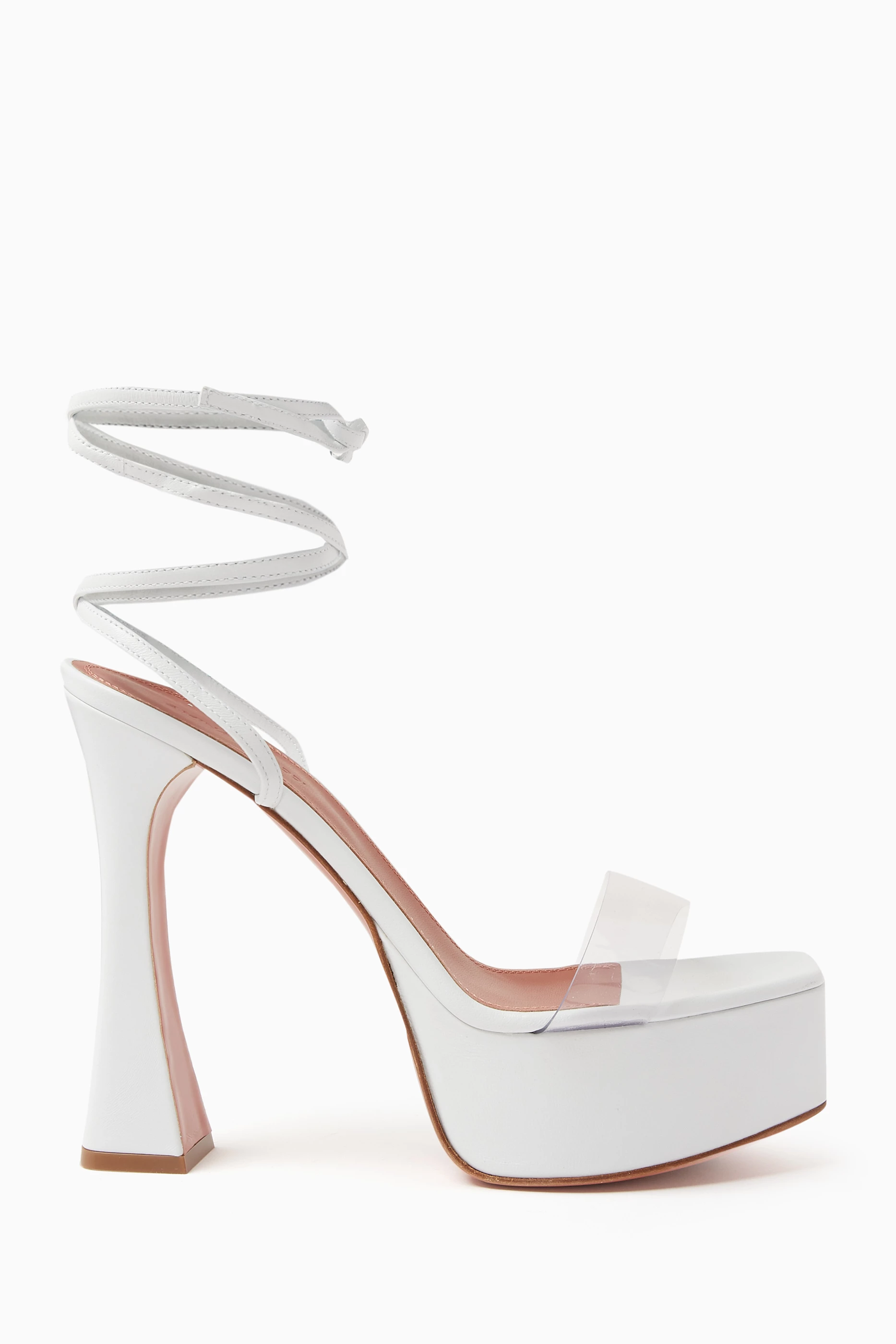 Buy Amina Muaddi White Sita 140 Platform Sandals in Nappa PVC