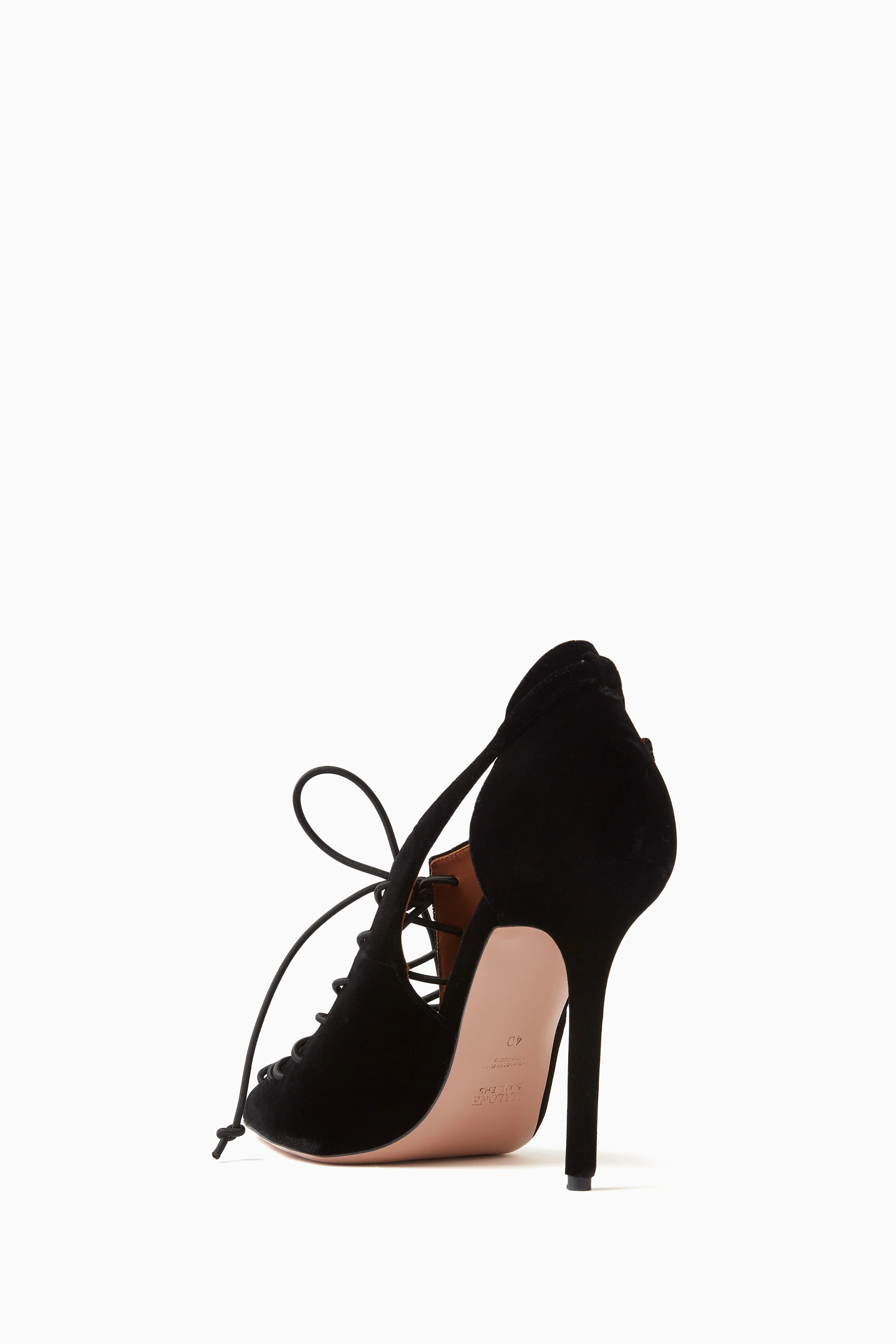 Buy Malone Souliers Black Montana 100 Lace up Pumps in Velvet For Women Online Ounass Saudi