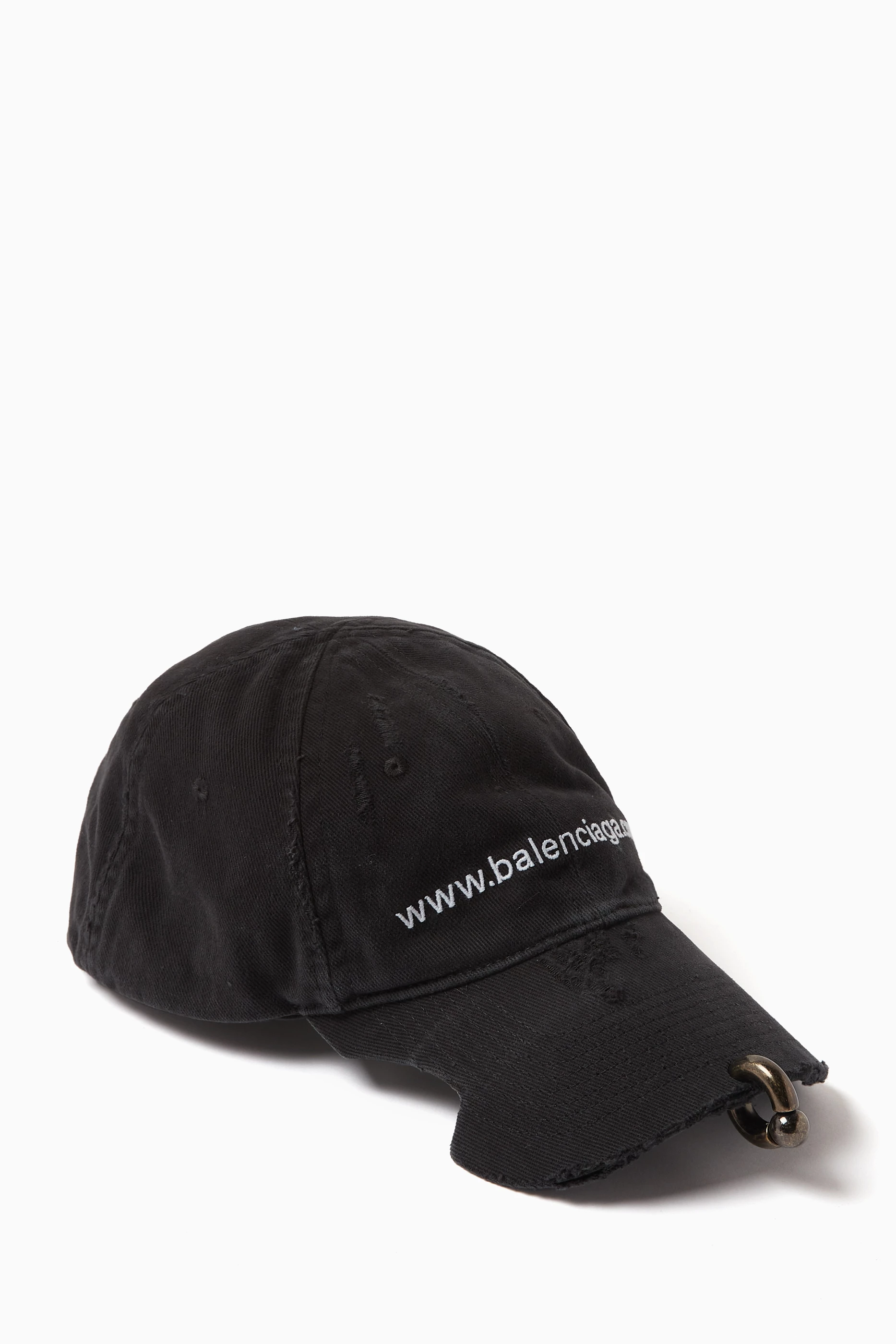 Buy Balenciaga Black Bal.com Front Piercing Cap in Cotton Drill 