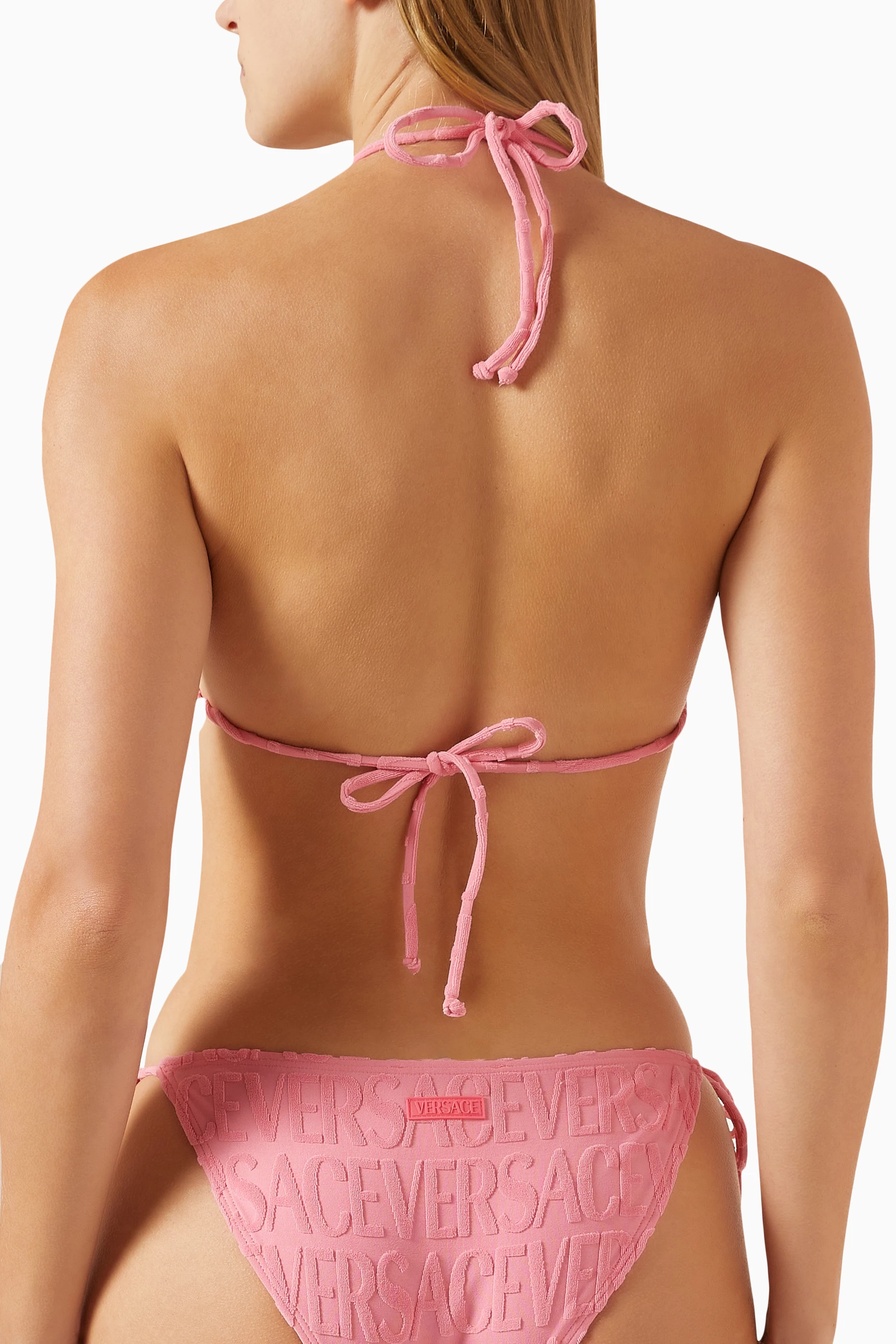 【送料&関税込】Dua Lipa X Versace Viscose Top Buy Versace Pink x Dua Lipa Allover Towel Bikini Top For