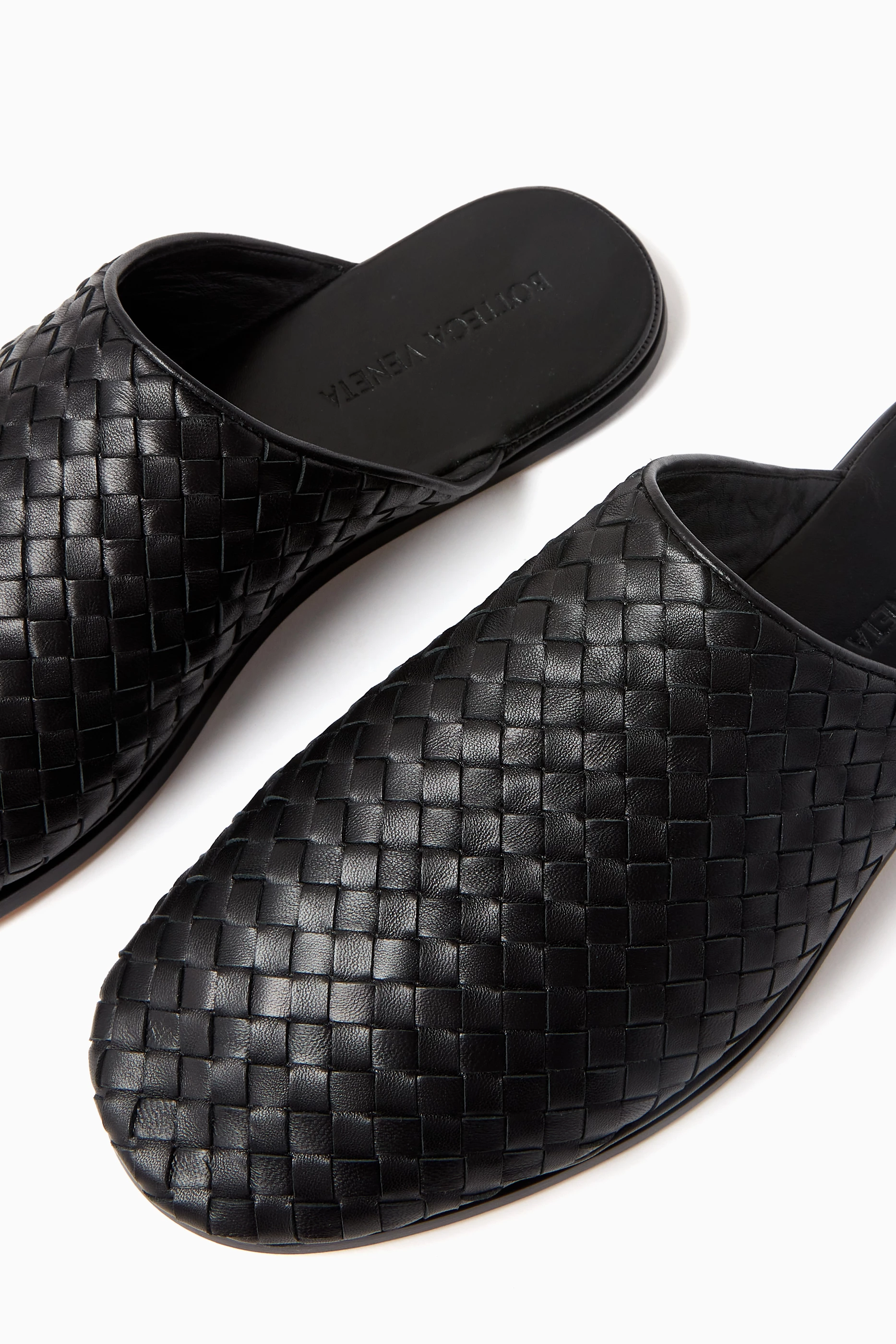 Buy Bottega Veneta Black Slippers in Intrecciato Leather For