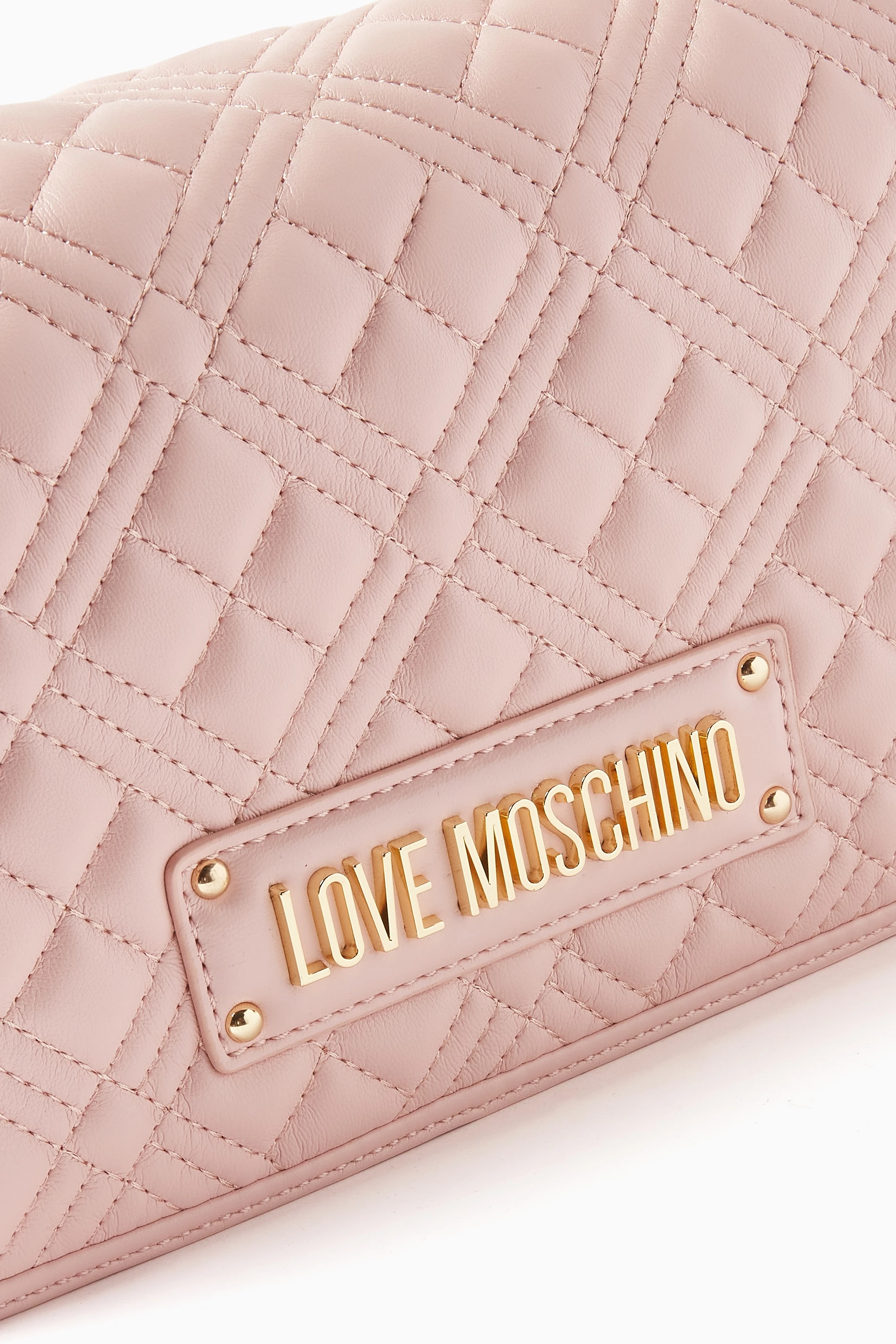 Buy Love Moschino Pink Small Shoulder Bag in Quilted Faux-leather