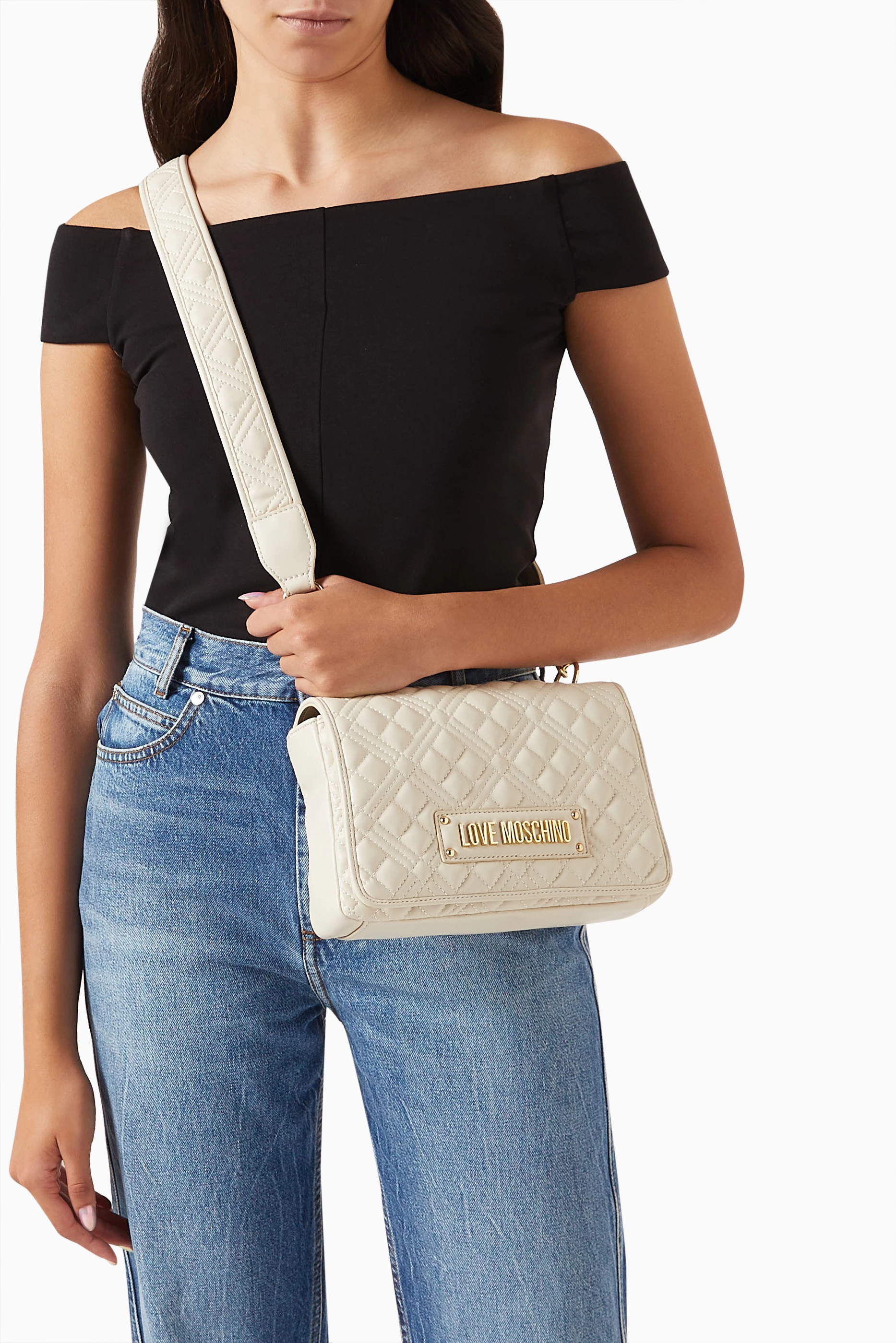 Buy Love Moschino White Small Shoulder Bag in Quilted Faux leather For Women Online Ounass Saudi