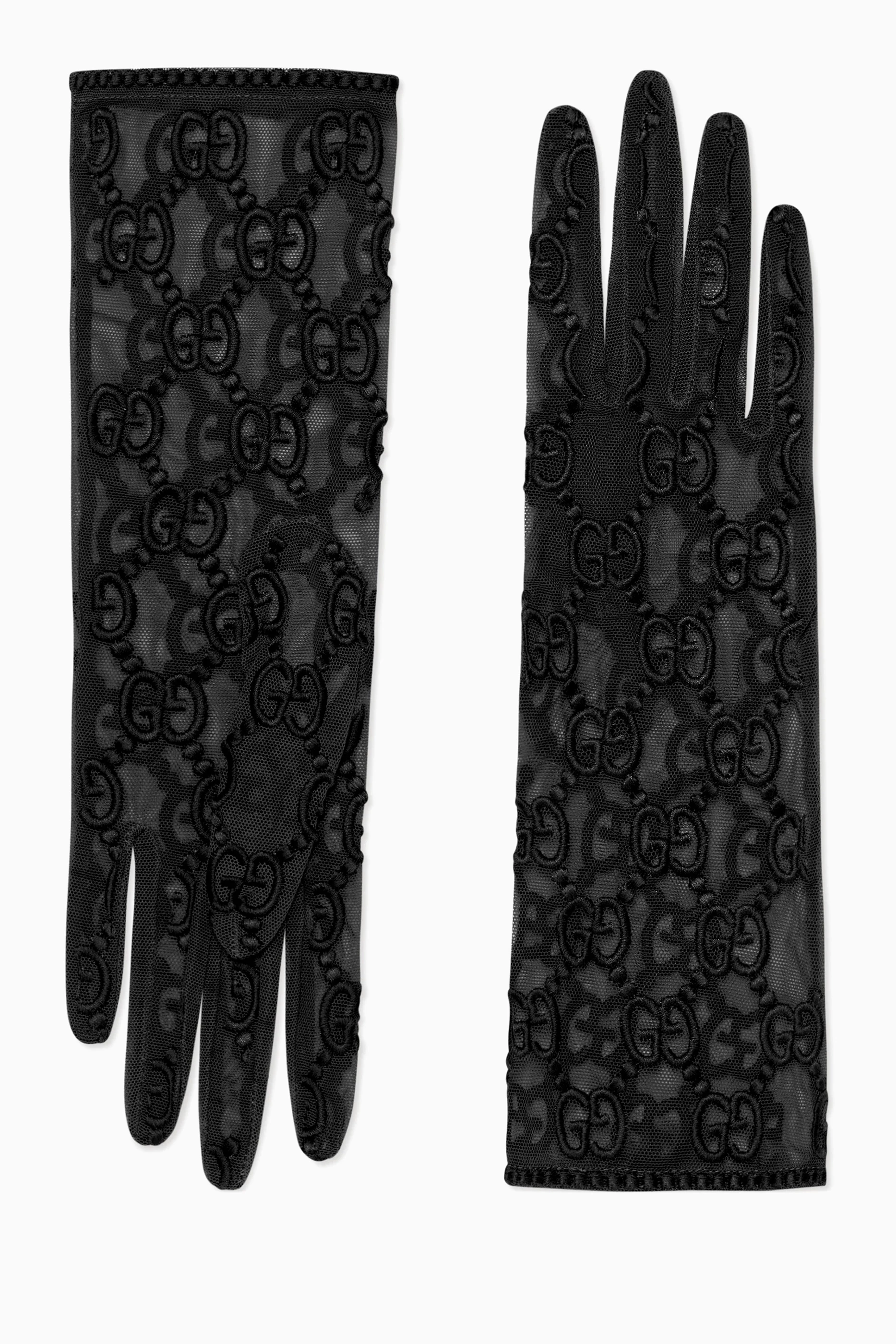 Buy Gucci Black GG Motif Gloves in Tulle For Women Online | Ounass
