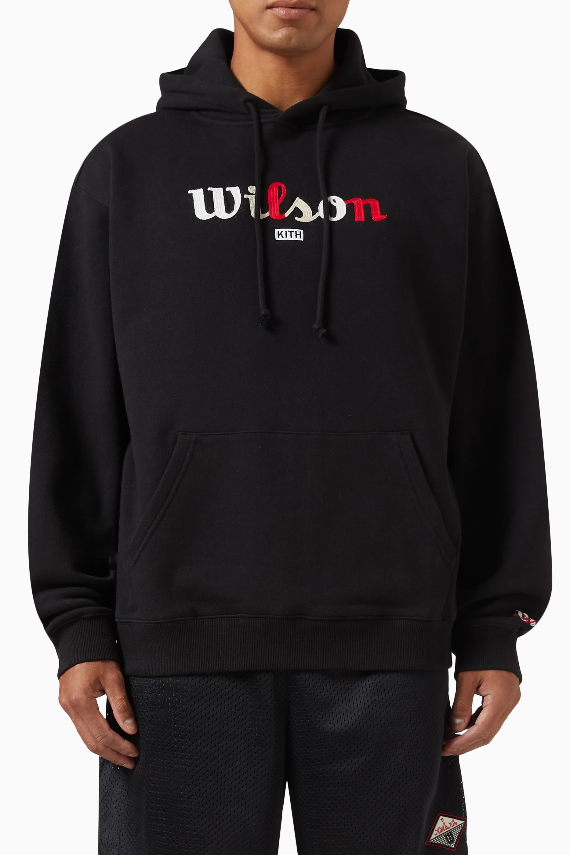 Buy Kith Black x Wilson Oversized Logo Hoodie in Cotton For Men
