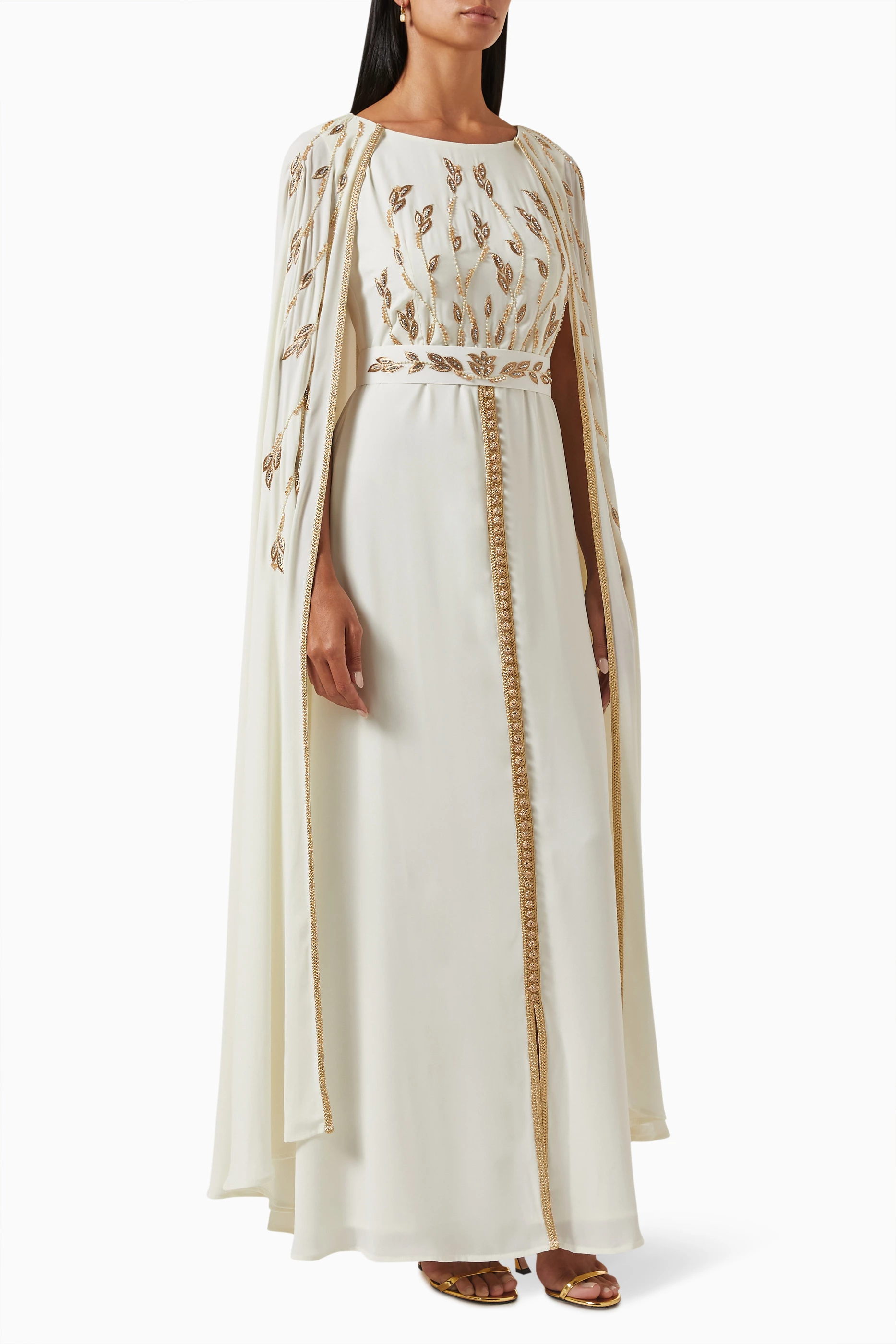 modern moroccan dress PREORDER-Summer Dress Kaftan Moroccan Modern White Gold Embroidery Caftan Kaftan-Millia-moroccan party dress,wedding dress,Gifts for her,