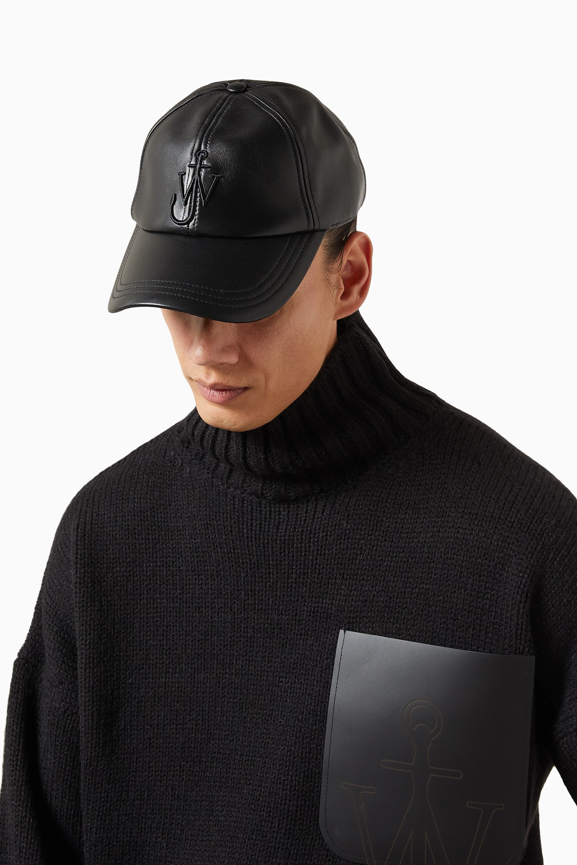 JW ANDERSON Black Leather Cap with Crystal Brim AMIRI Black Crystal Cap Amiri main image 2