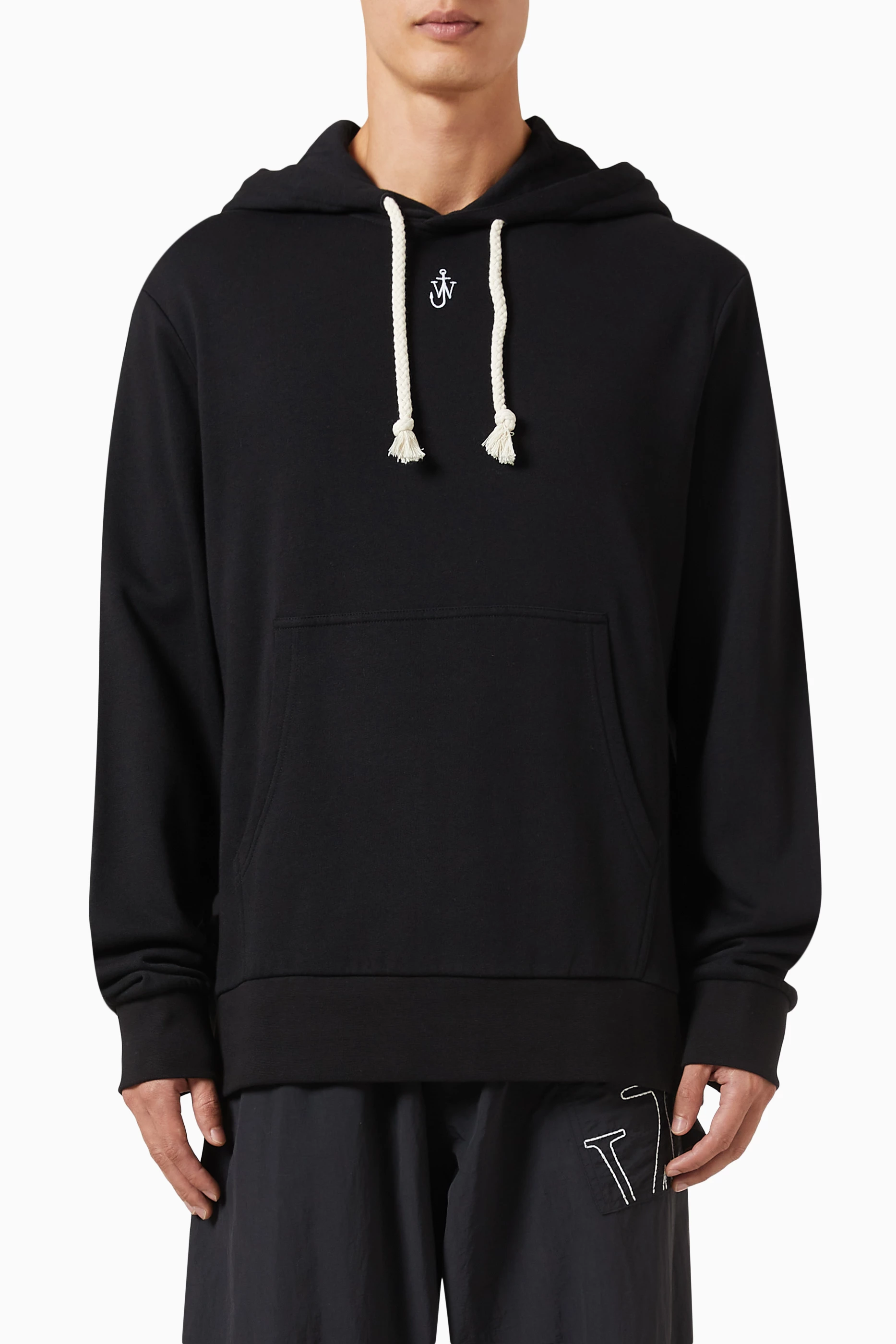★J W ANDERSON★ Logo embroidered drawstring hood black JW01 JW Anderson logo-embroidered Drawstring Hoodie | Black