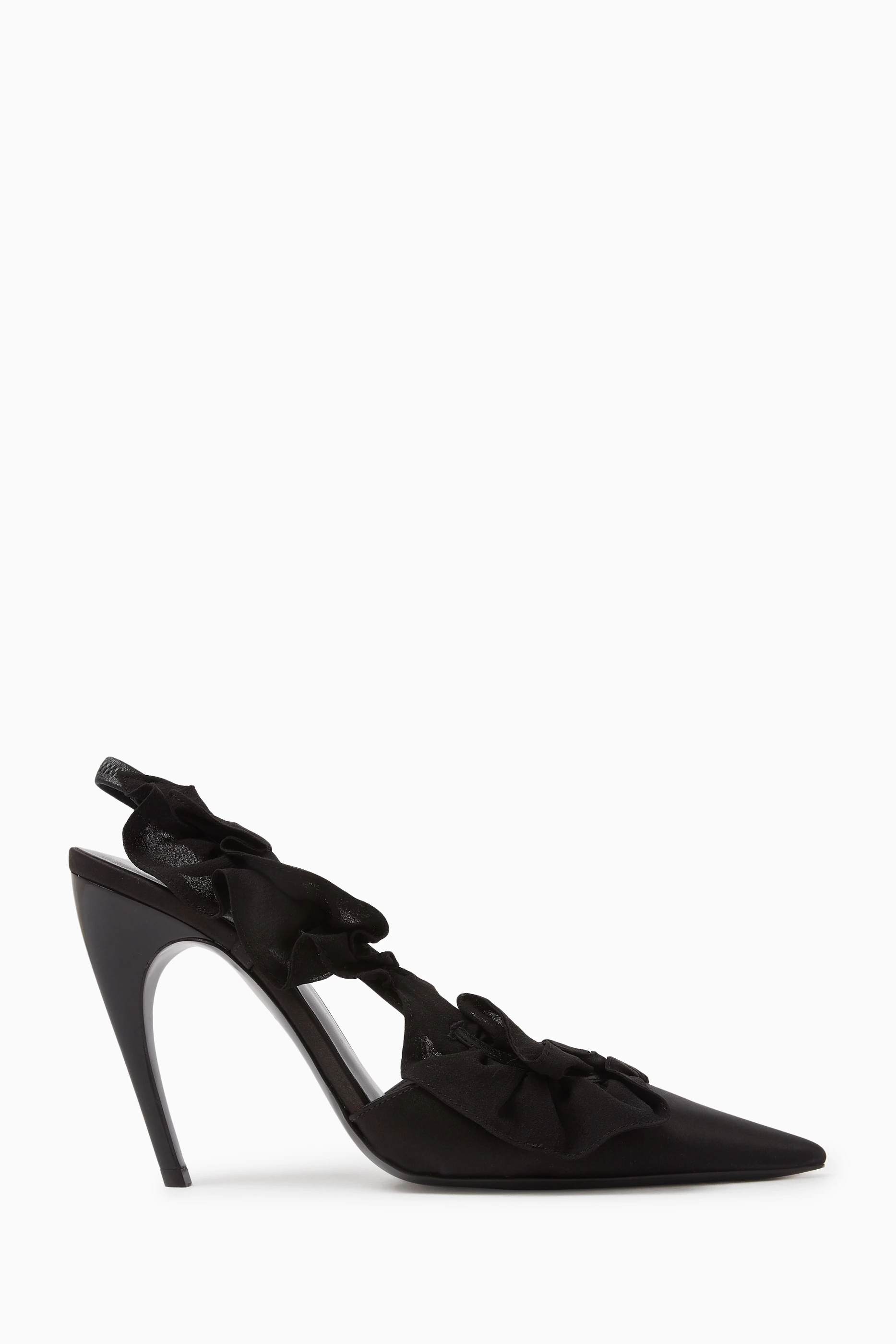 Buy Nensi Dojaka Black Ruffle Point Toe 100 Pumps in Satin