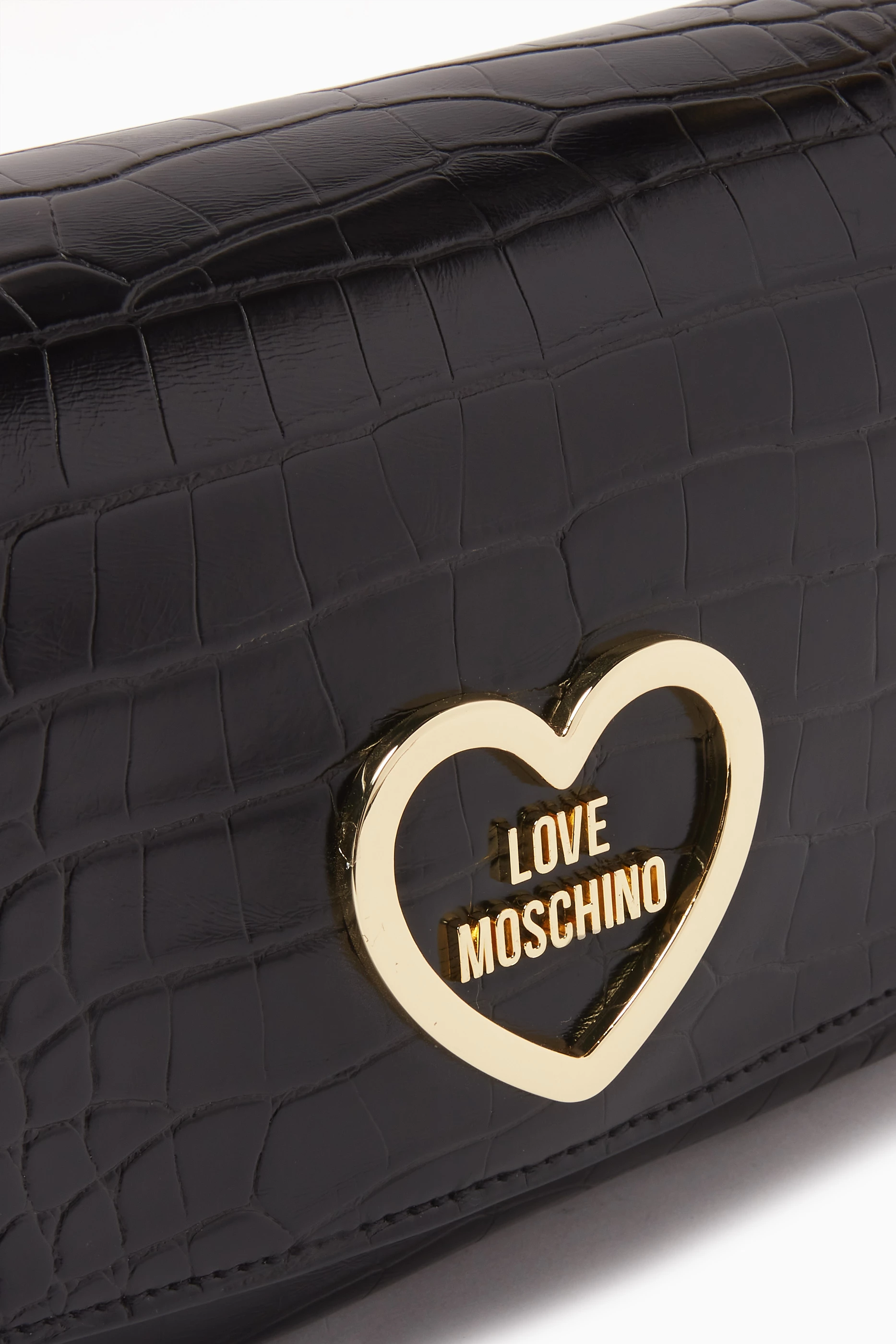 Buy Love Moschino Black Heart Logo Shoulder Bag in Croc embossed Faux Leather For Women Online Ounass Saudi