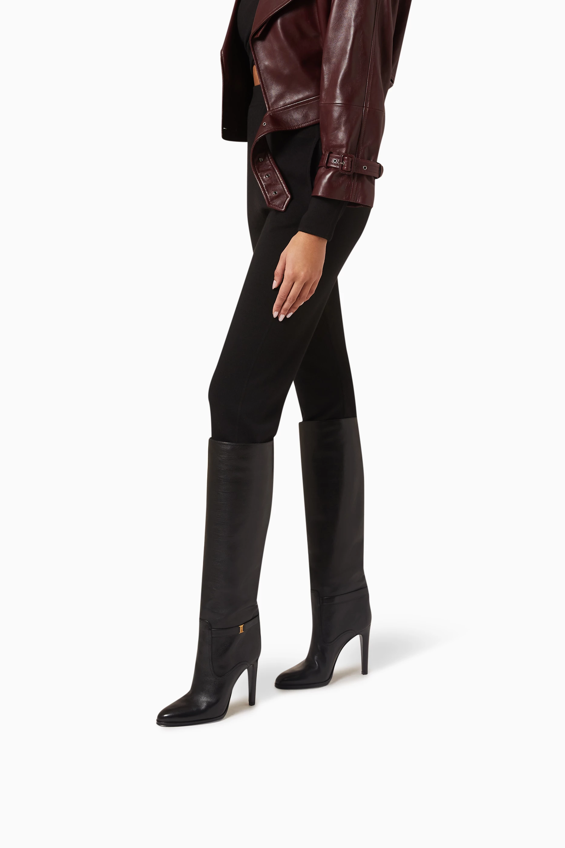 Buy SAINT LAURENT Black Diane Knee high Boots in Grained Leather For Women Online Ounass Saudi