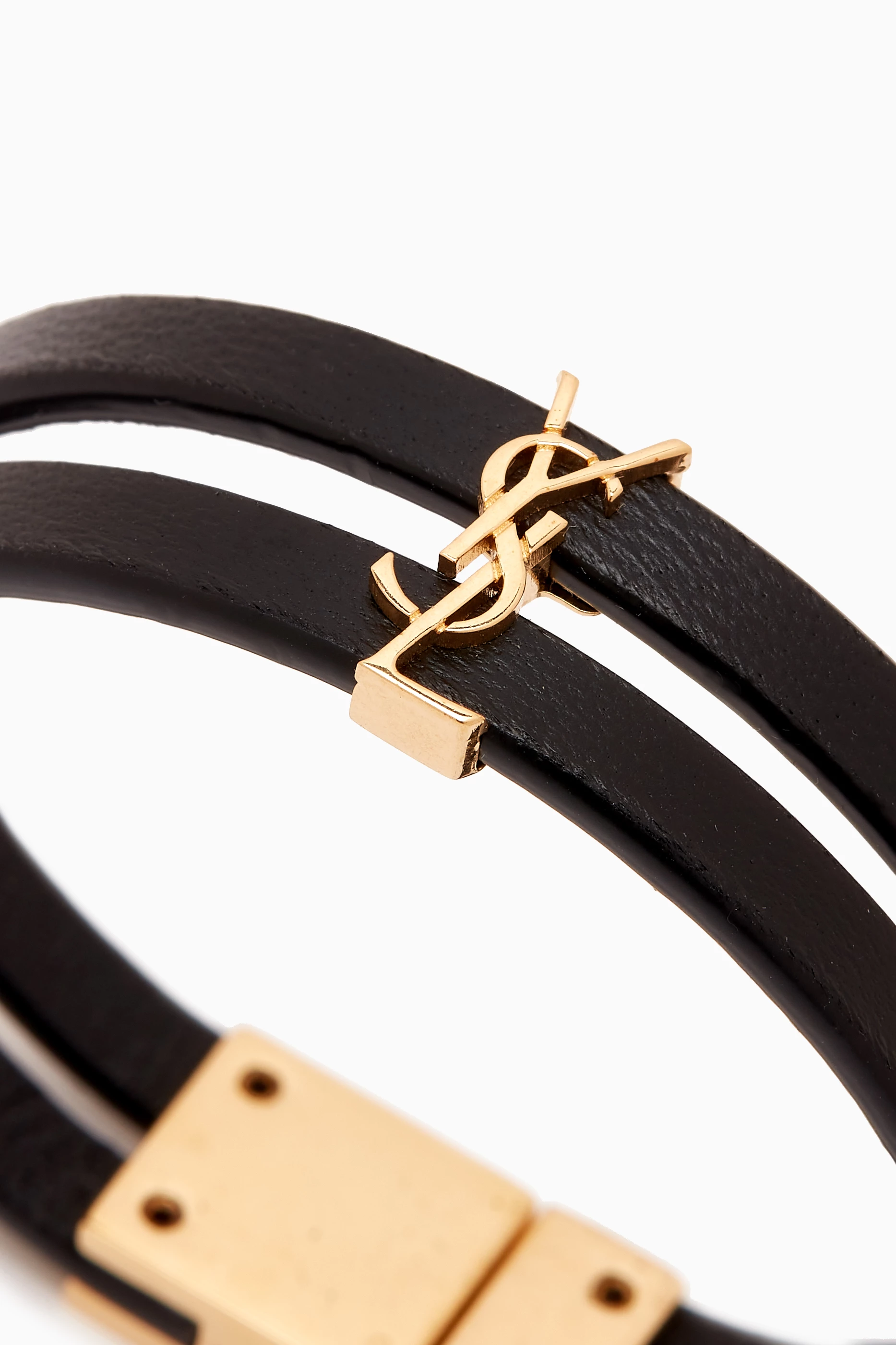 【Saint Laurent】CASSANDRE DOUBLE-STRAND BRACELET◆758230BL4 Saint Laurent Cassandre Double-Strand Bracelet in Leather