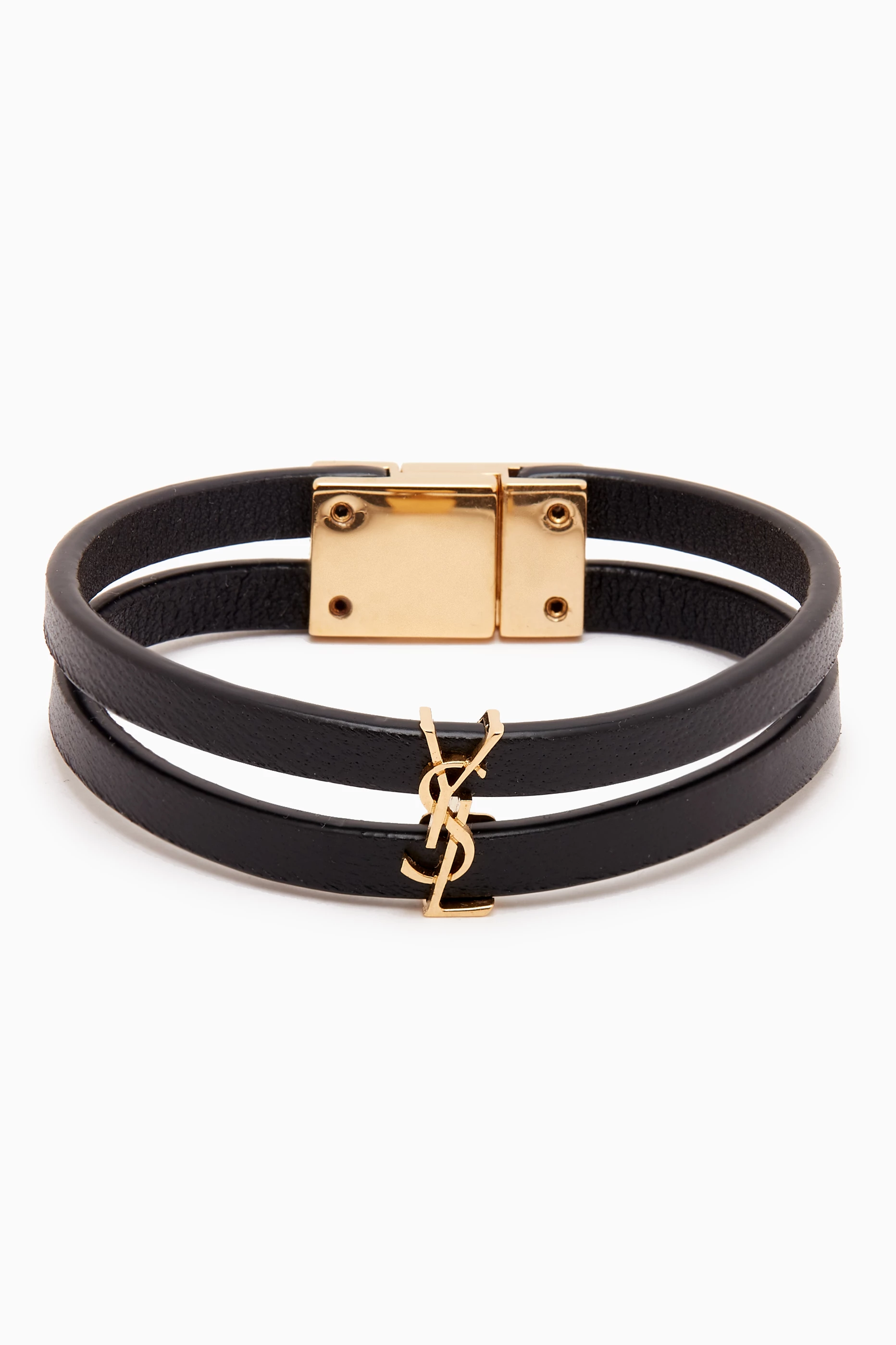 Buy SAINT LAURENT Black Cassandre Double-strand Bracelet in