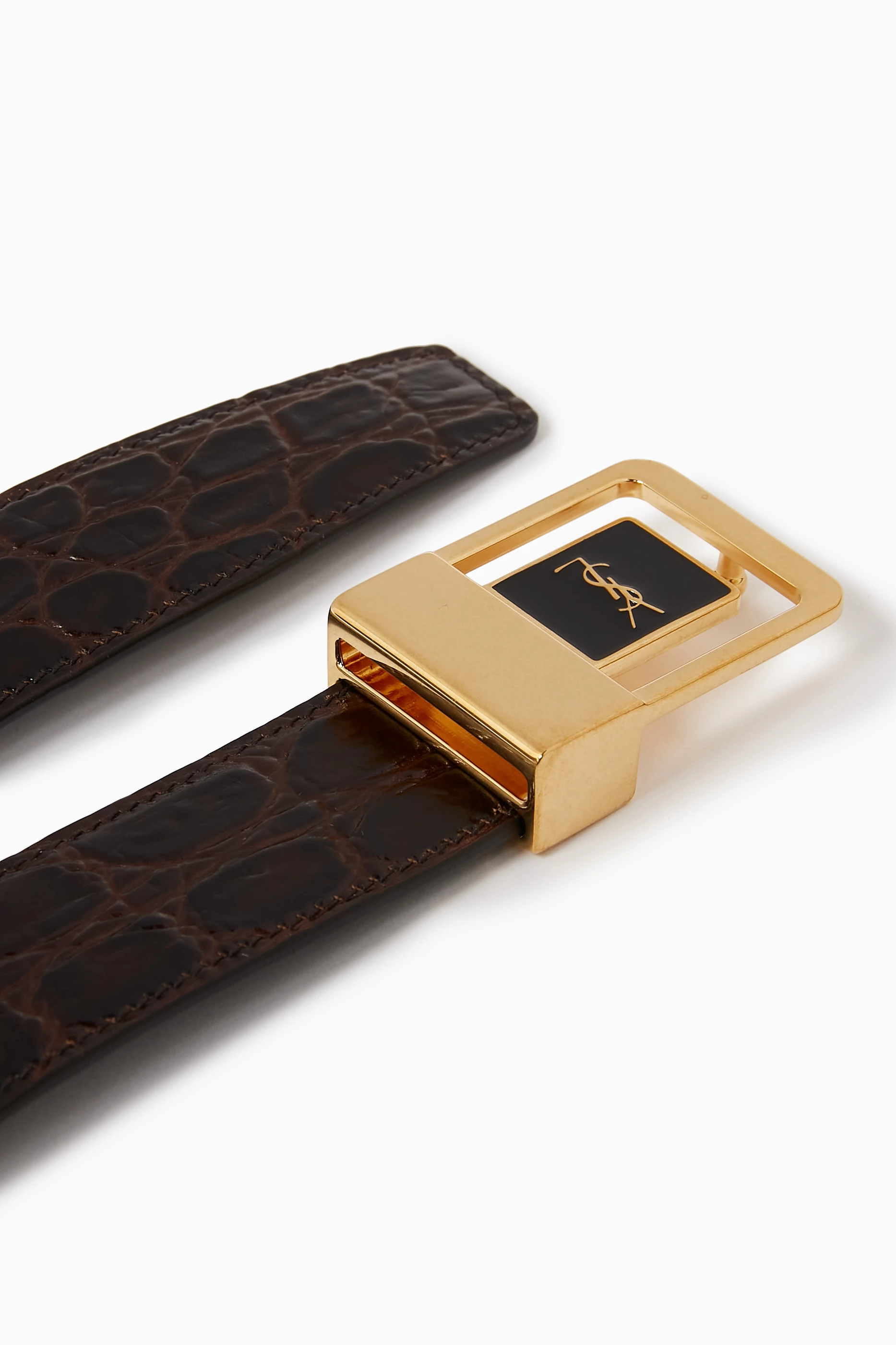 Buy SAINT LAURENT Brown La 66 Buckle Belt in Crocodile 