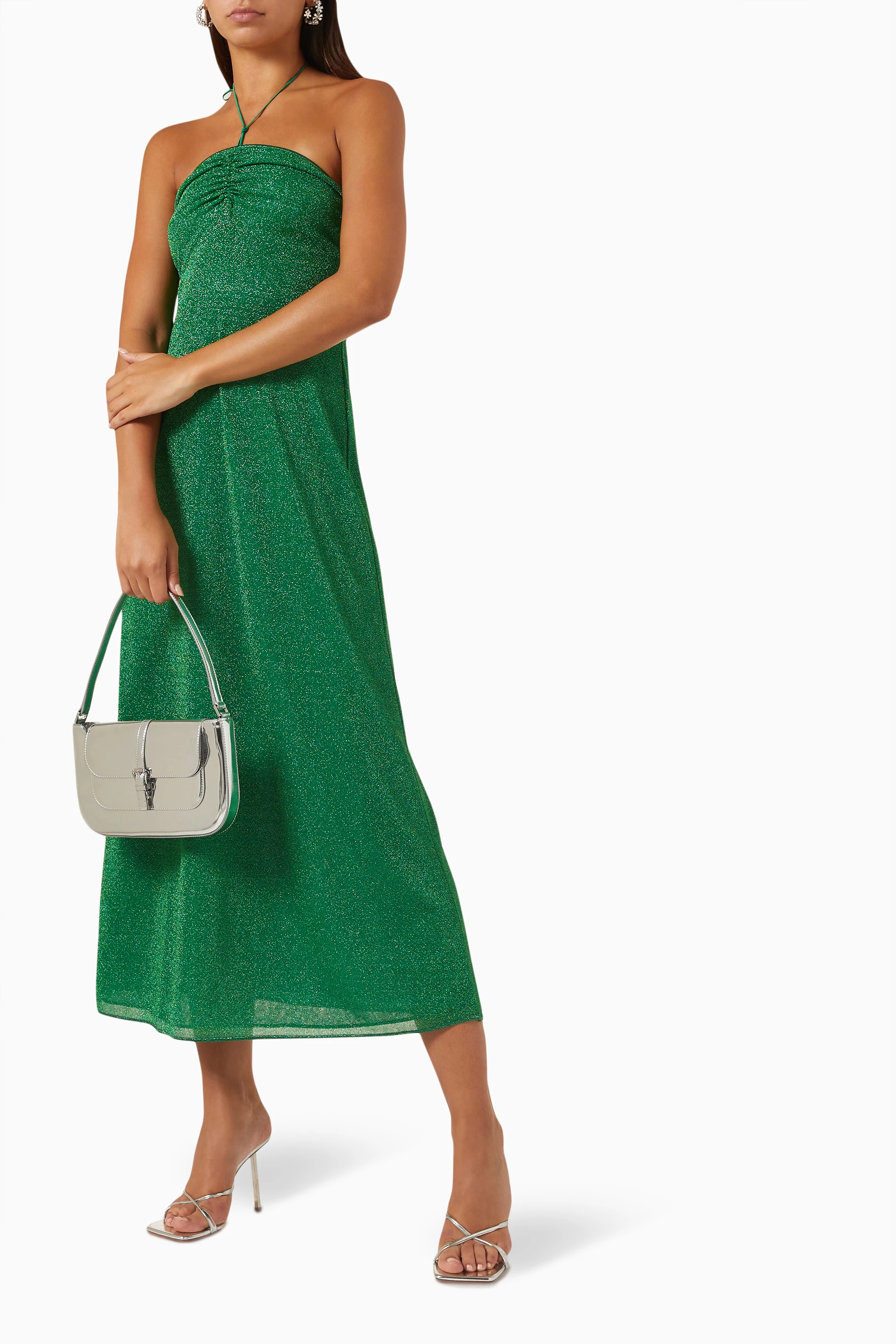Buy Oseree Green Lumiere Empire Midi Dress in Lurex For Women Online Ounass Saudi