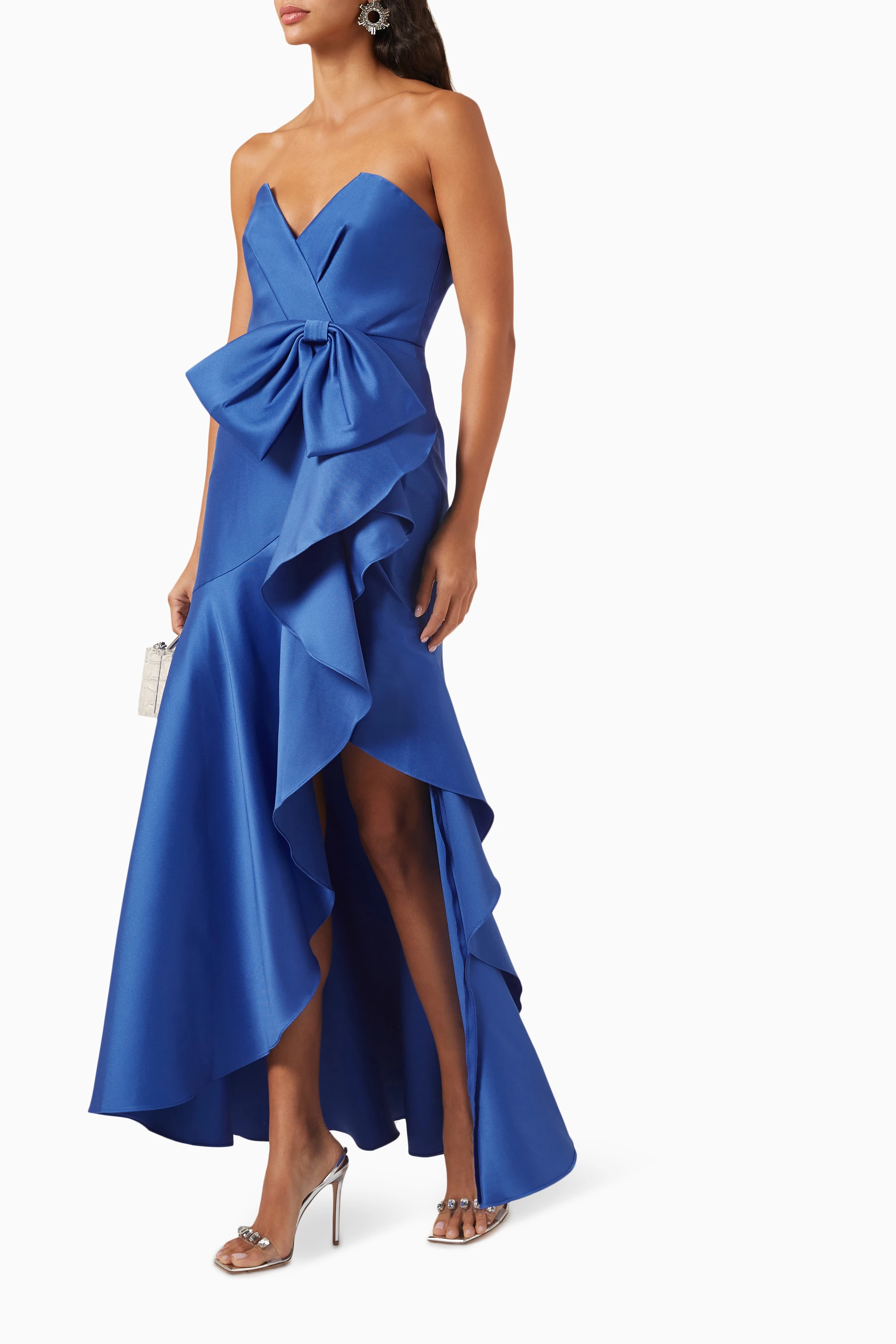 Badgley mischka mikado ruffle gown clearance