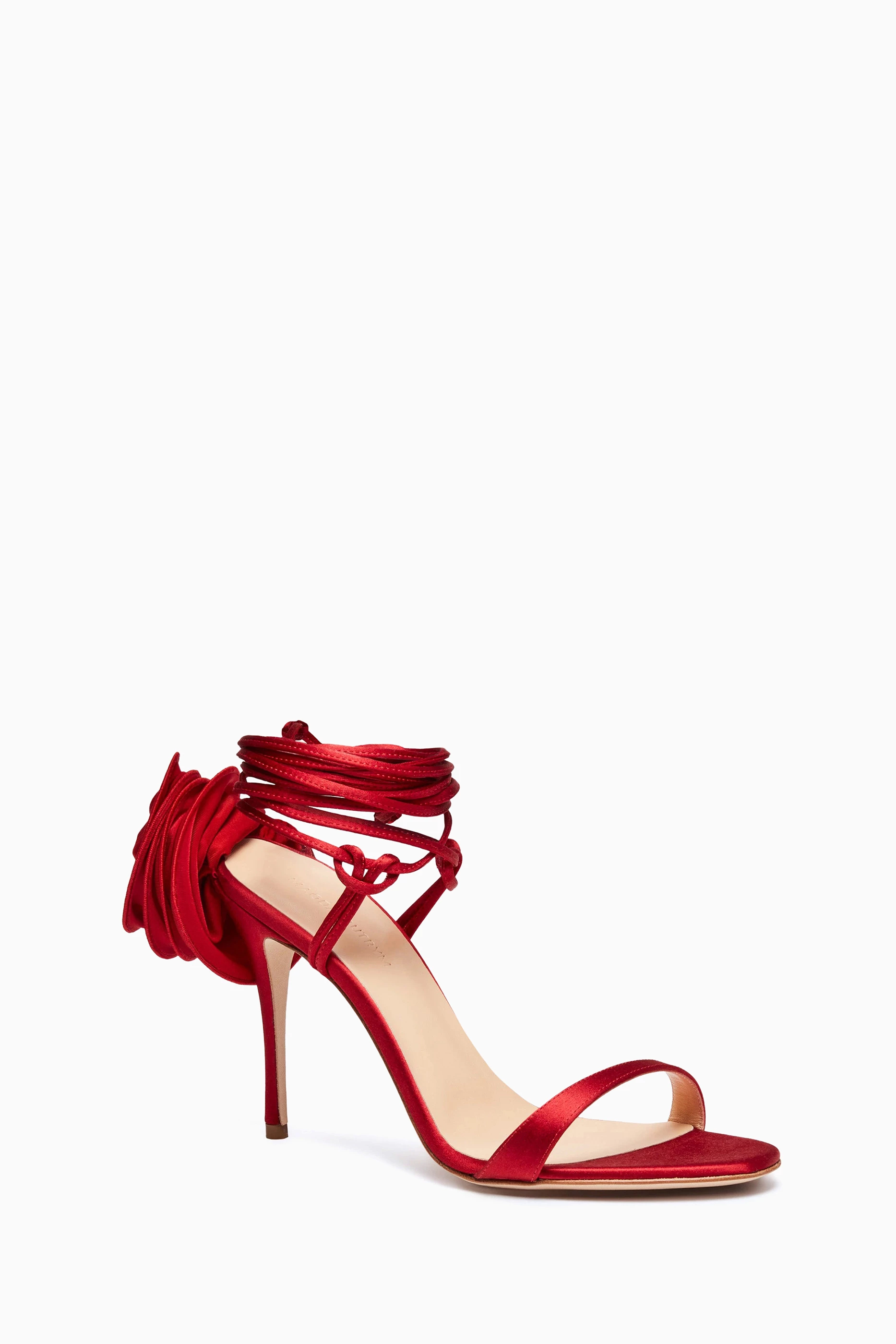 Buy Magda Butrym Red Flower Lace Up 105 Sandals in Satin For Women