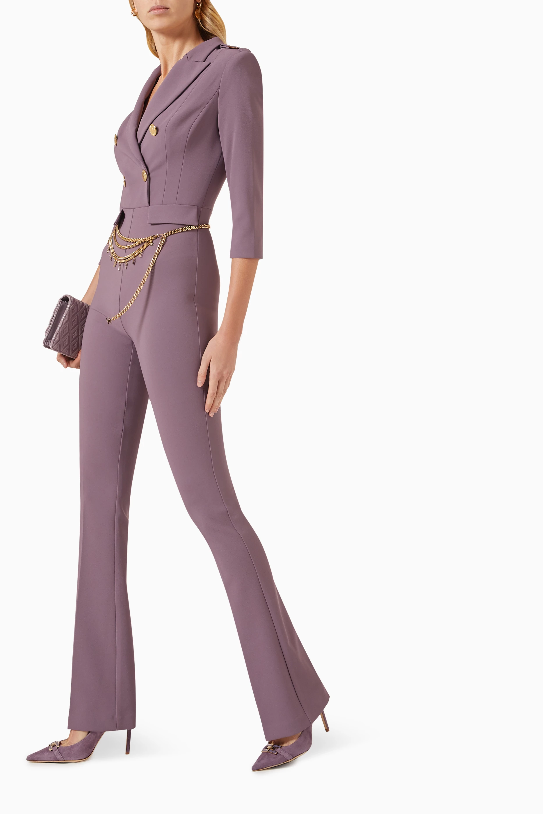 オールインワン・サロペット ELISABETTA FRANCHI Woman Jumpsuits Butter TUT45 E84 Elisabetta Franchi Woman Stretch Jumpsuit with Belt and