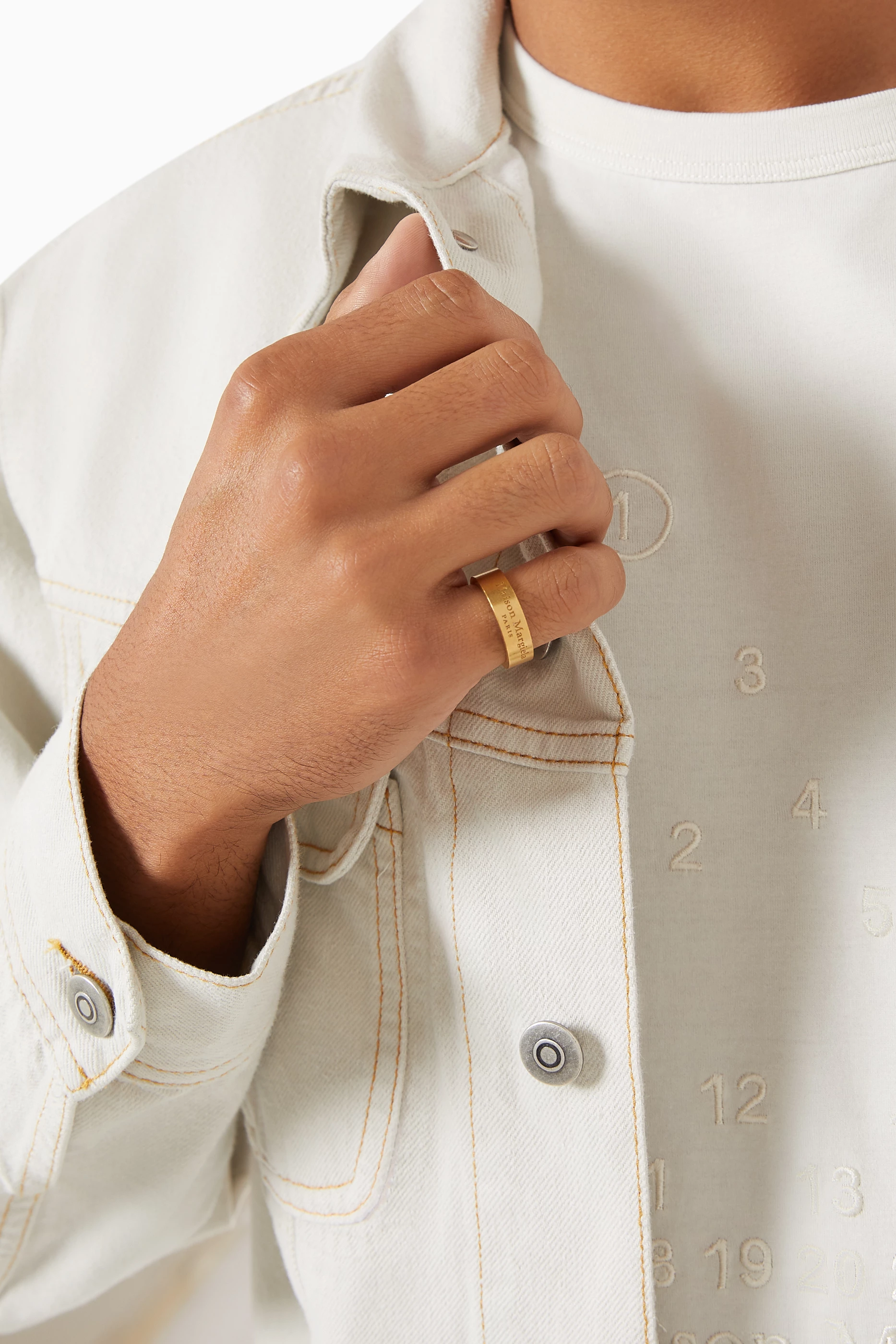 ★Maison Margiela★ Logo Ring Yellow Gold SM1UQ0082SV0158950 Maison Margiela: Gold Logo Ring | SSENSE