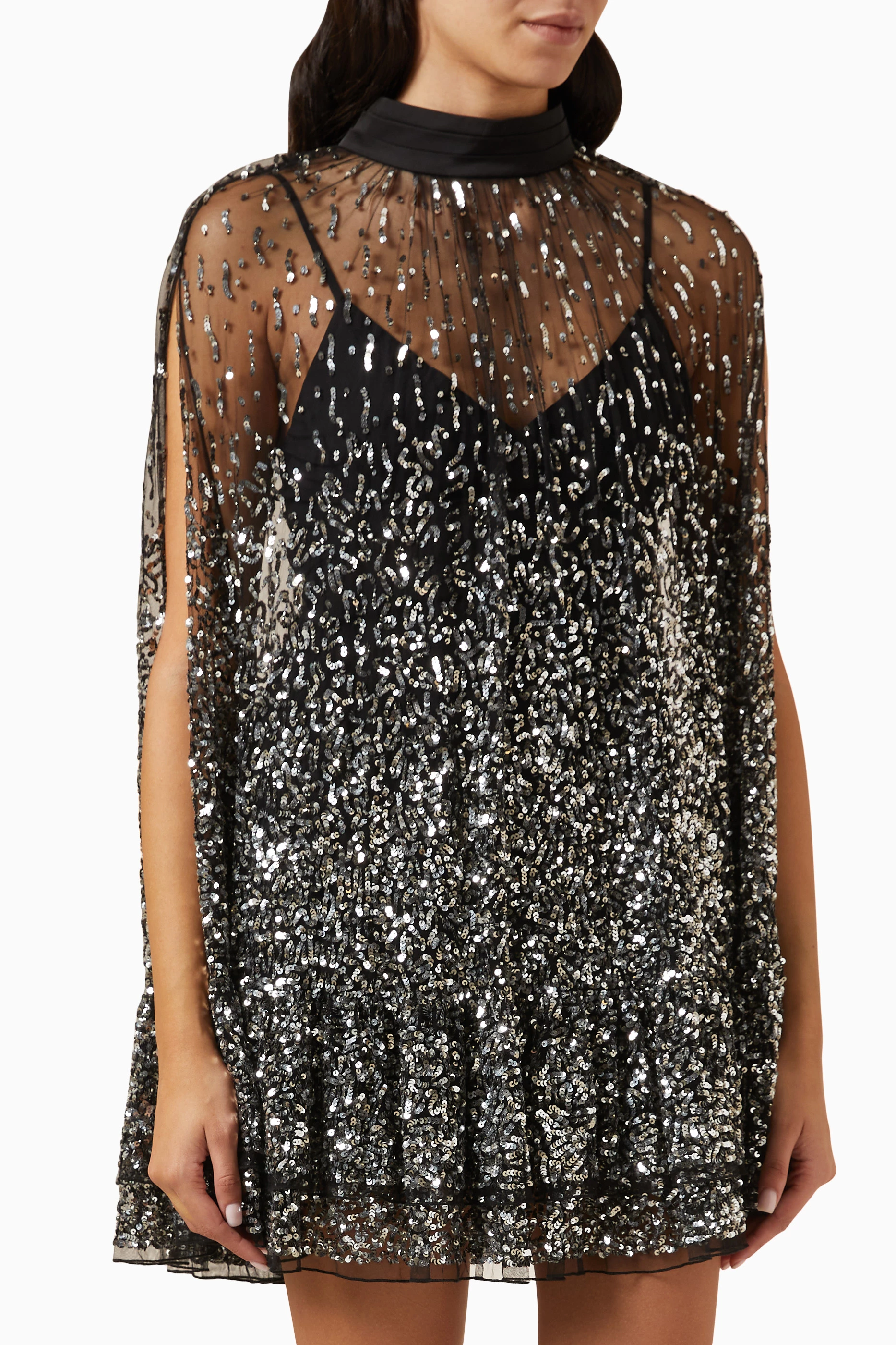 Buy Alice + Olivia Silver Zenon Sequin Cape Mini Dress For Women Online |  Ounass Saudi