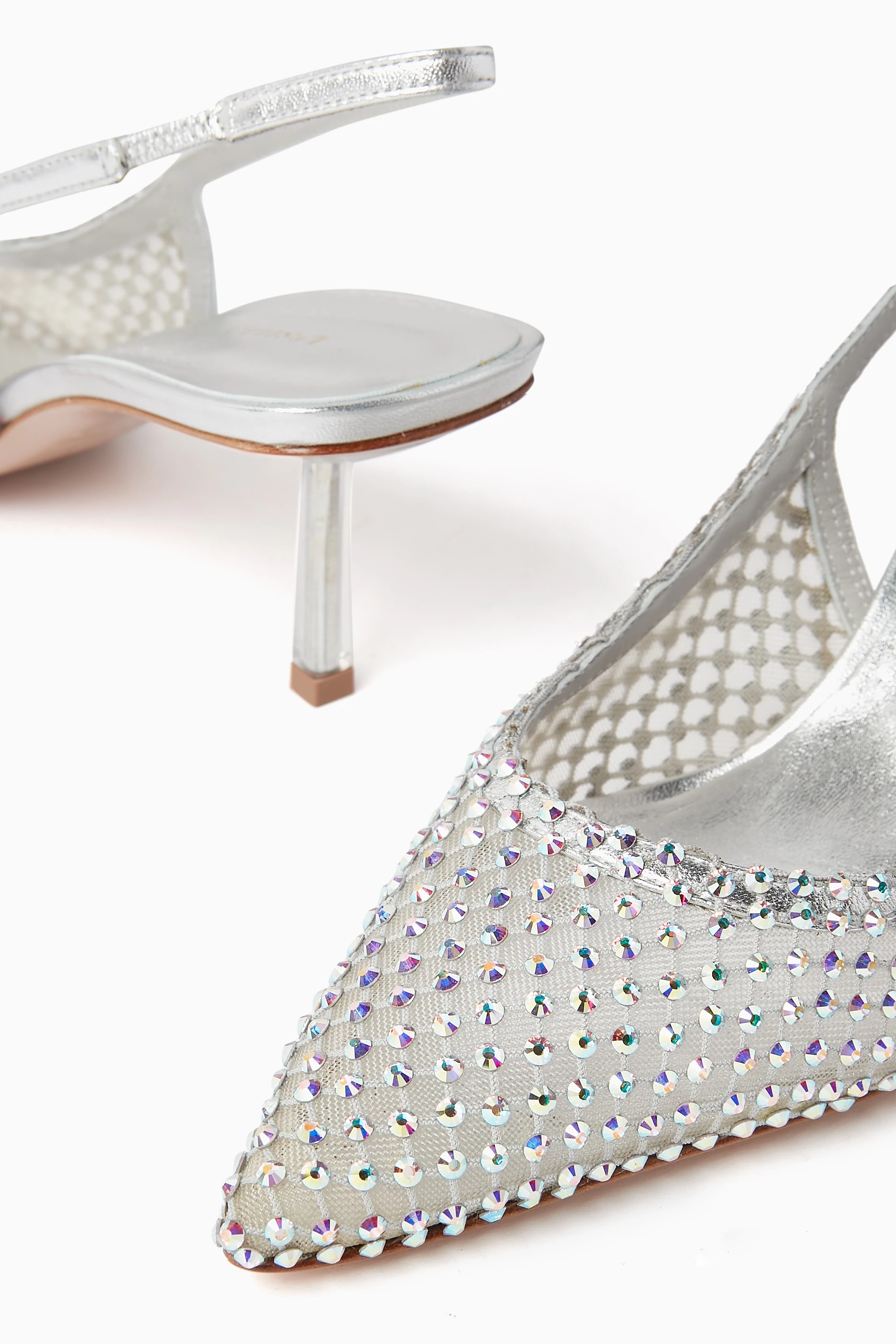 サンダル・ミュール LE SILLA Embellished mesh Gilda pumps (2299U080P1PPSAS 160) Le Silla Gilda crystal embellished mesh pumps | The Fashion