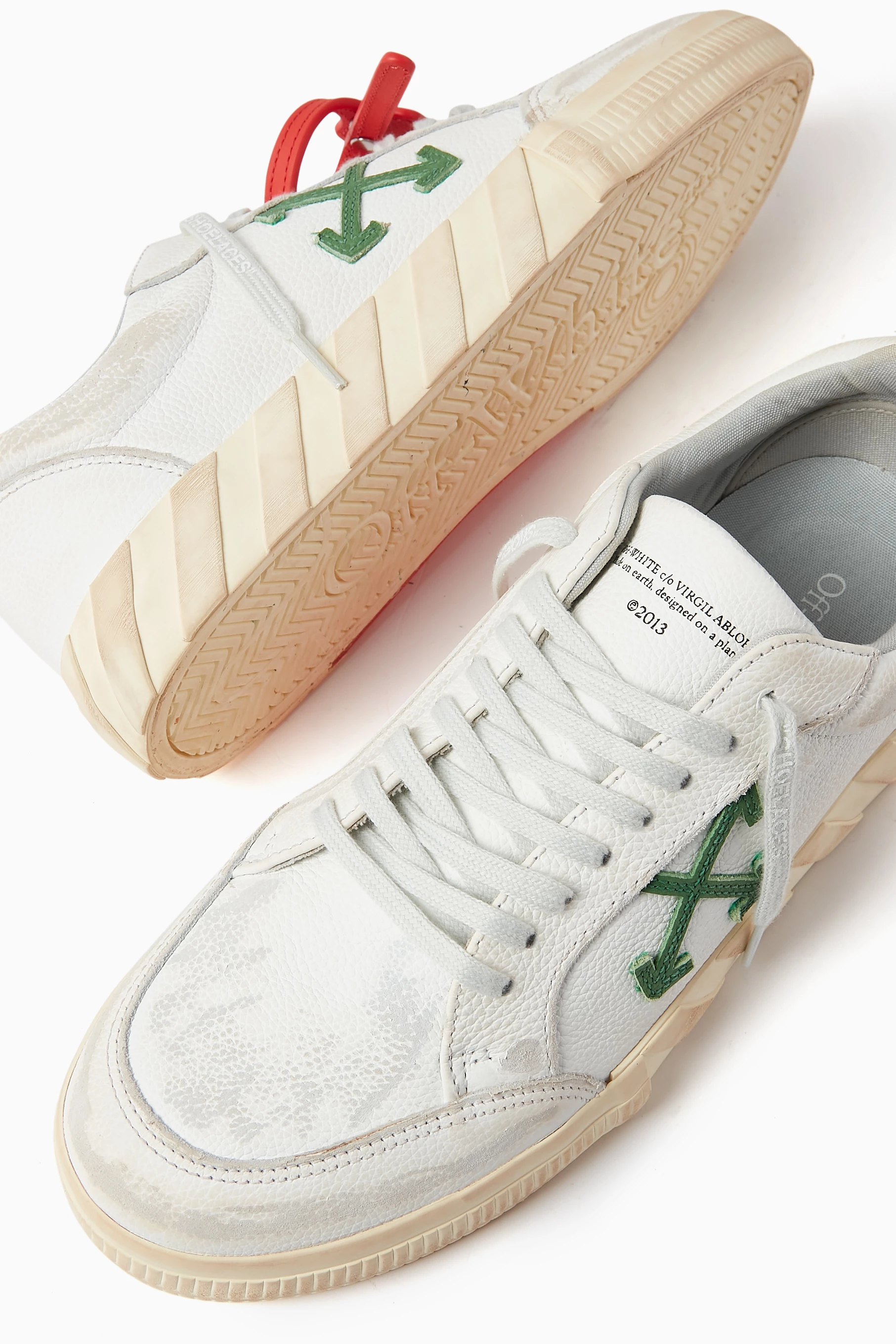 Buy Off-White White Low Vulcanized Distressed Sneakers in 