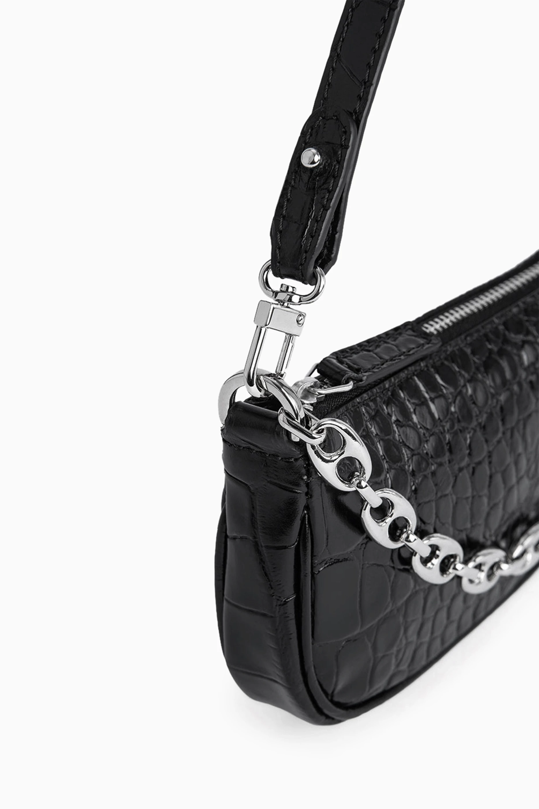 トートバッグ BY FAR Black Leather Mini Rachel Handbag Buy BY FAR Black Mini Rachel Bag in Croc-embossed Leather