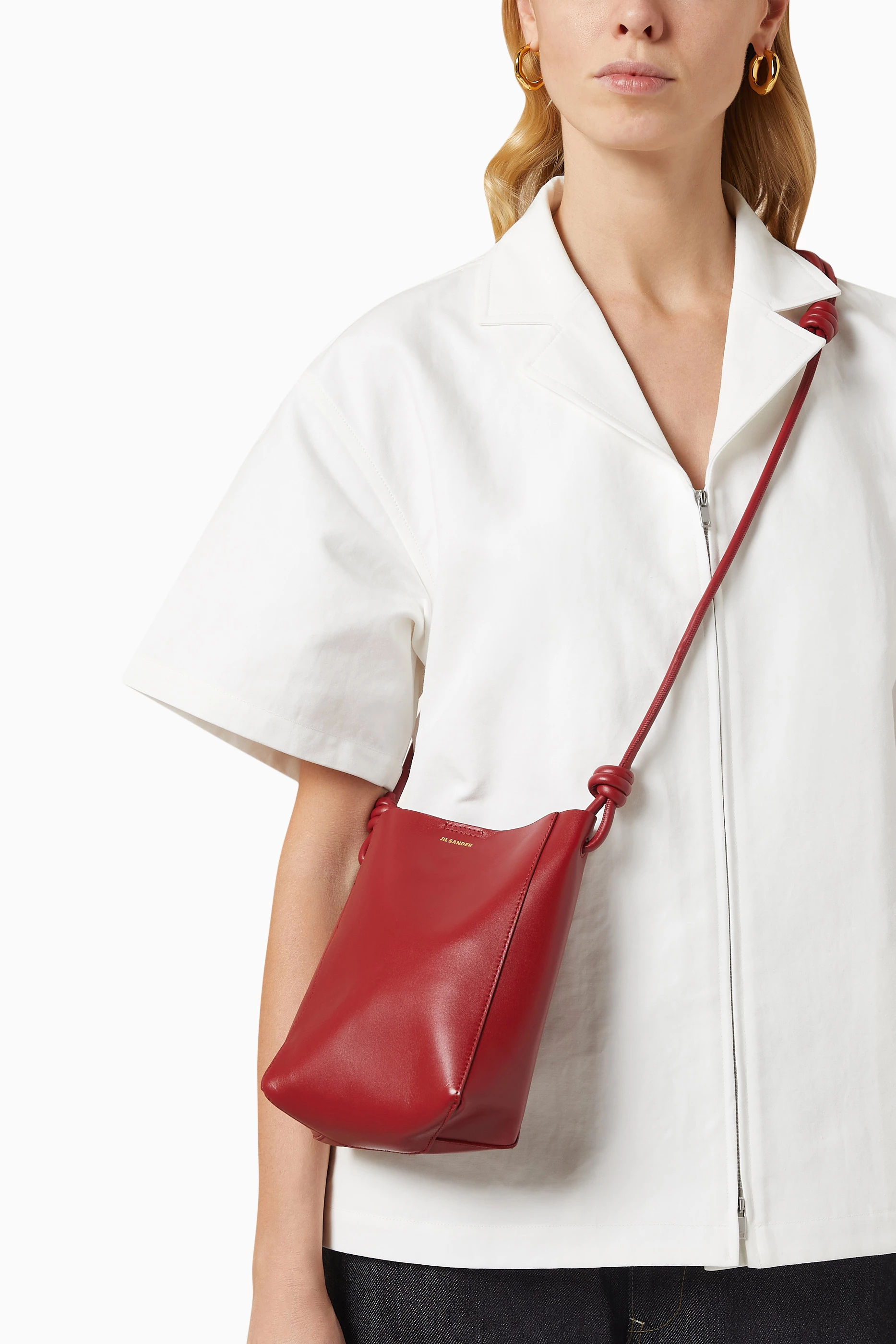 Buy Jil Sander Red Giro Crossbody Bag in Leather For Women Online 
