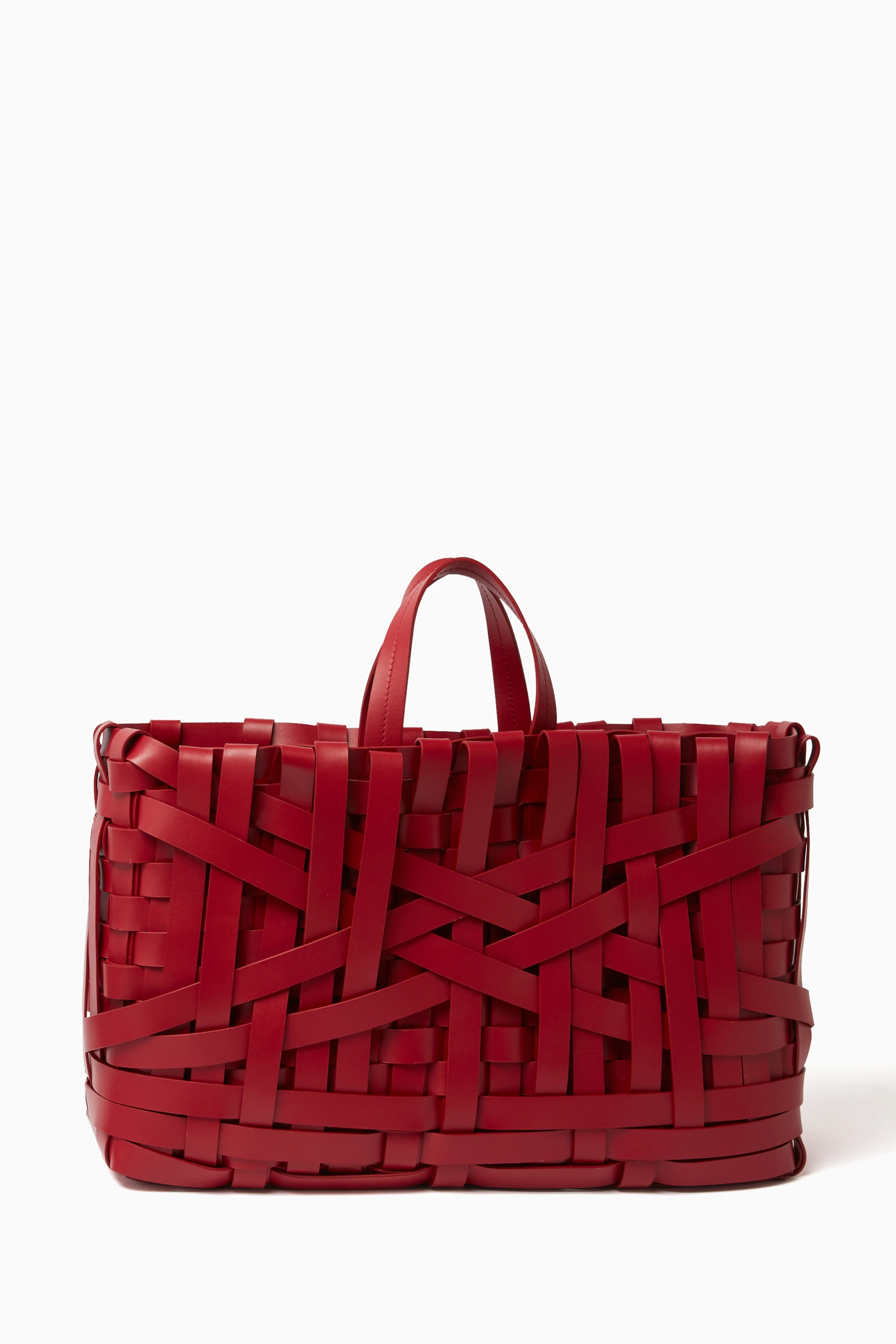 Buy Jil Sander Red Large Woven Tote Bag in Leather For Women