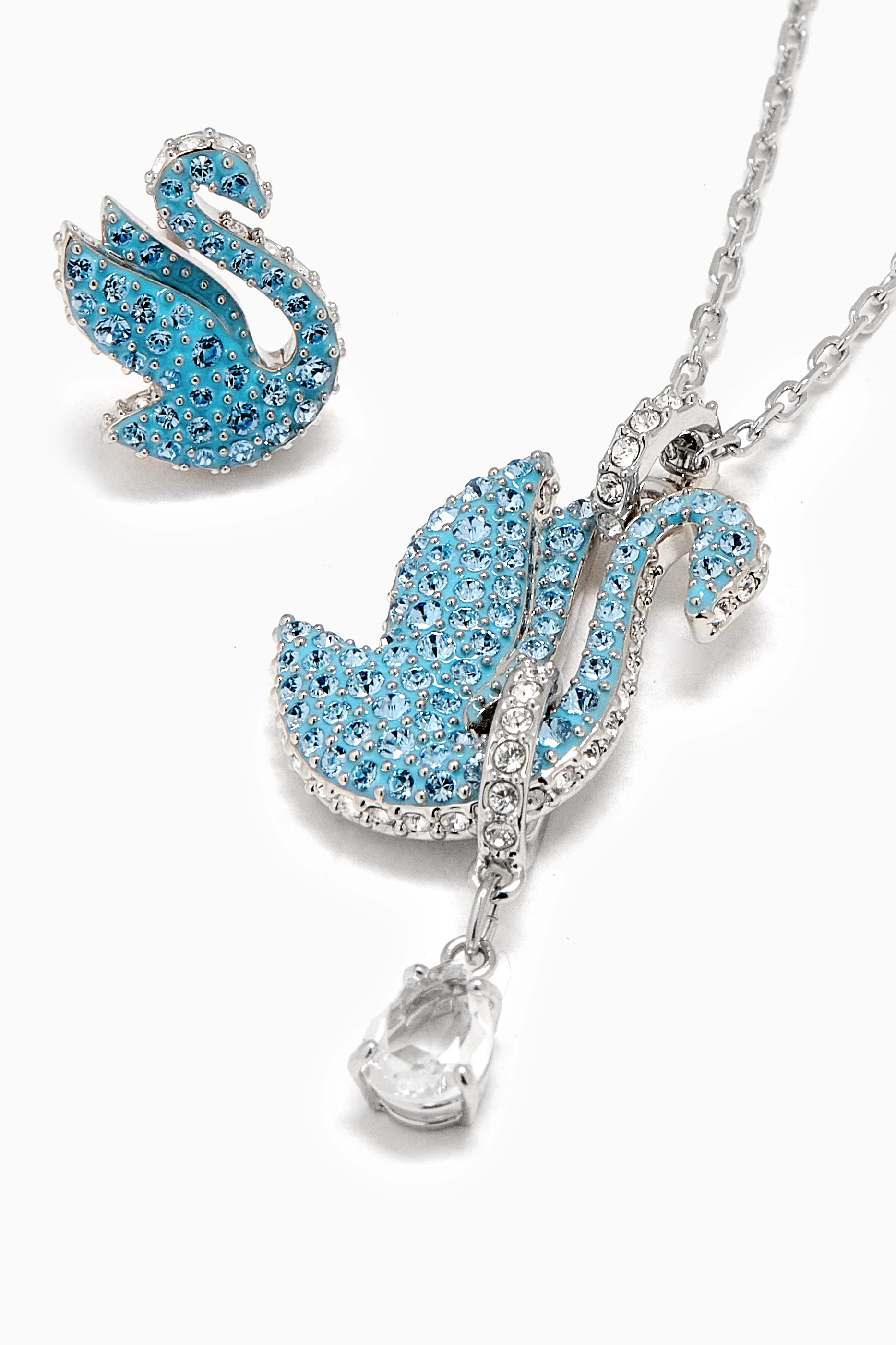 Blue Rhodium Plated Swarovski Blue Swan Necklace Swan Pendant