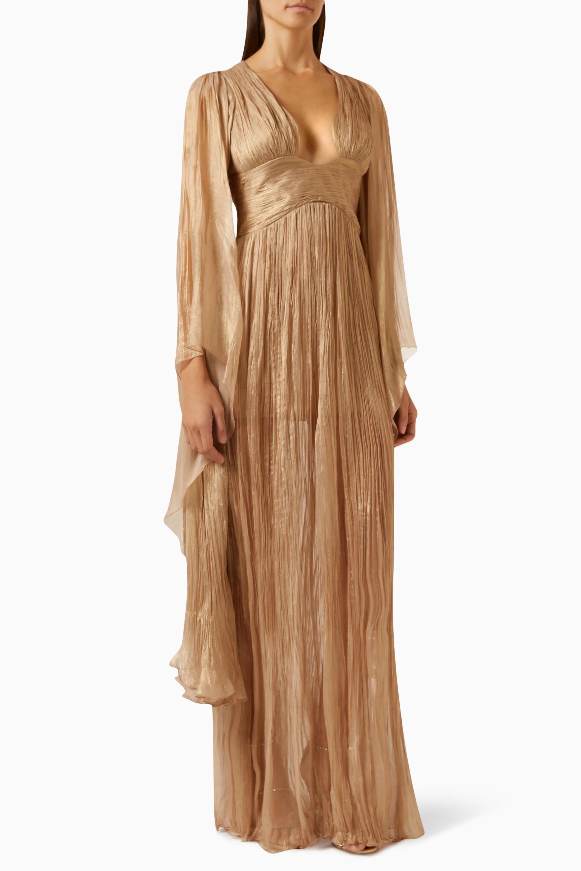 Buy Maria Lucia Hohan Gold Ellie Gown in Foiled Mousseline For Women Online  | Ounass Saudi