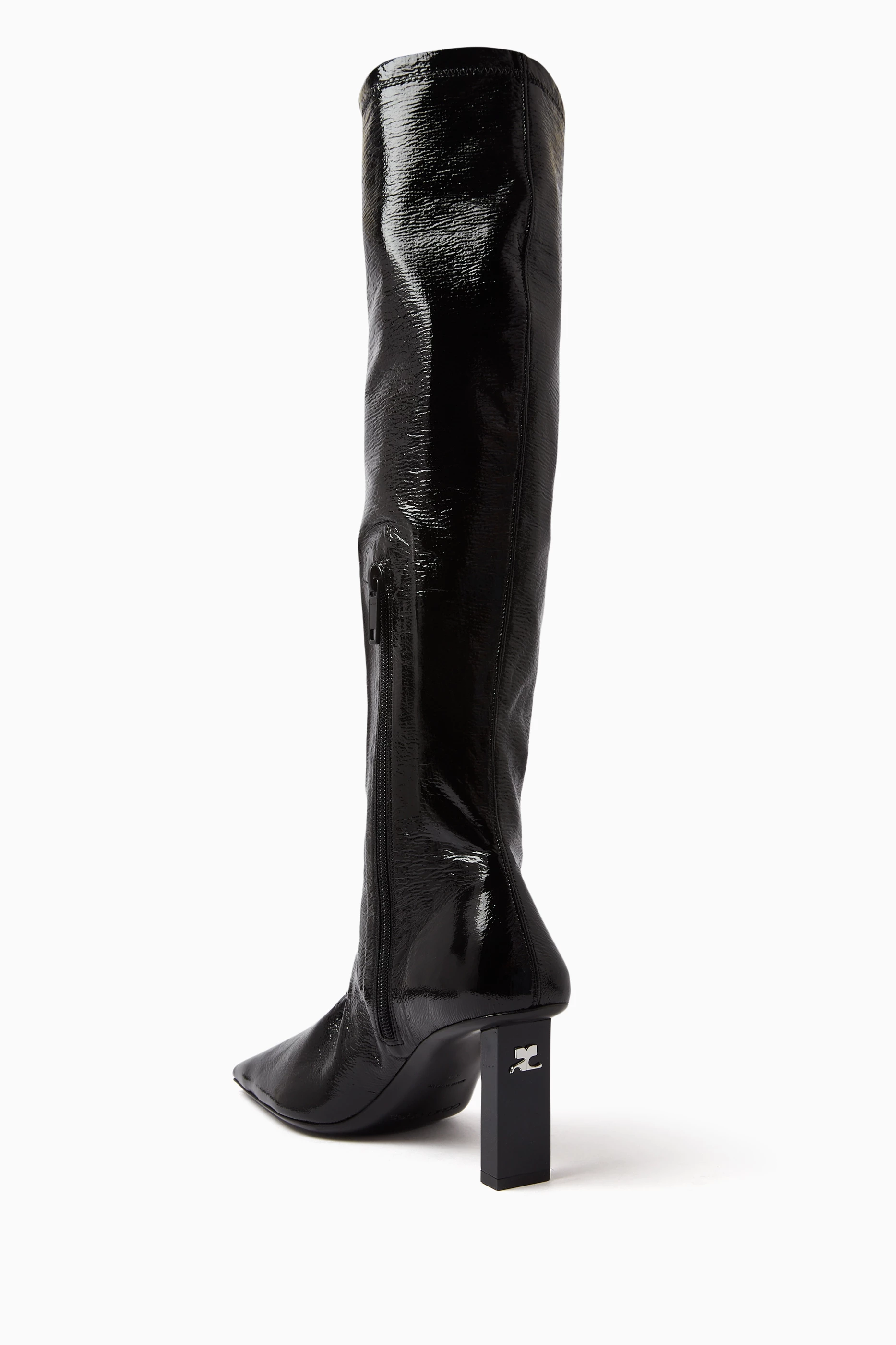 Buy Courreges Black Knee high Boots in Stretch Vinyl For Women Online Ounass Saudi