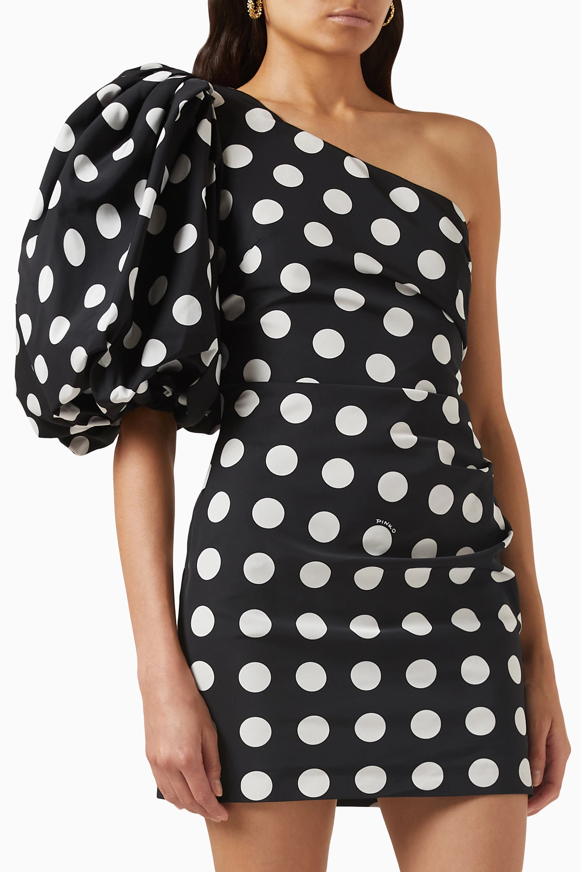 pinko polka dot dress PINKO Faille One Shoulder Polka Dot Dress
