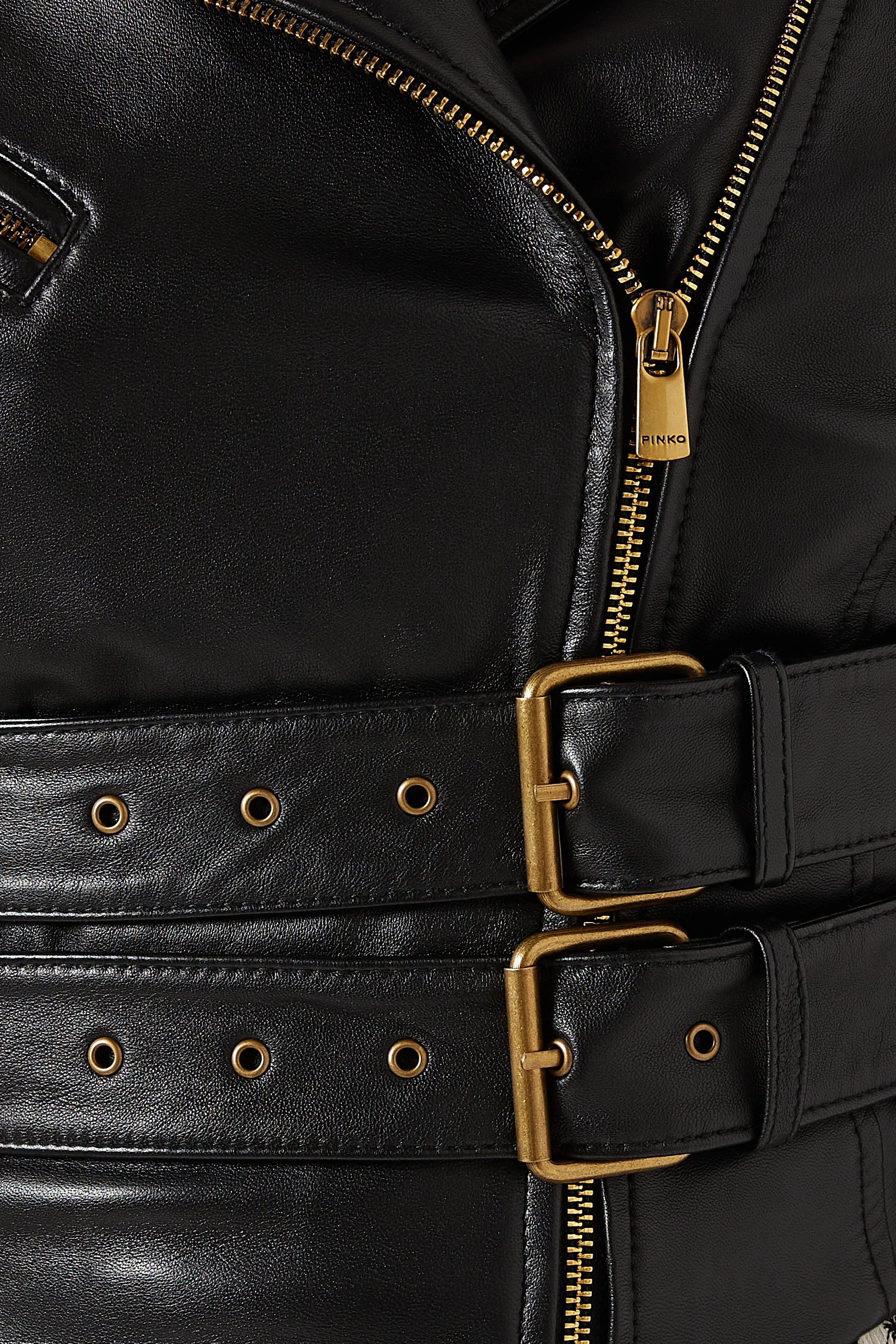 Buy PINKO Black Aurora Belted Biker Jacket in Leather For