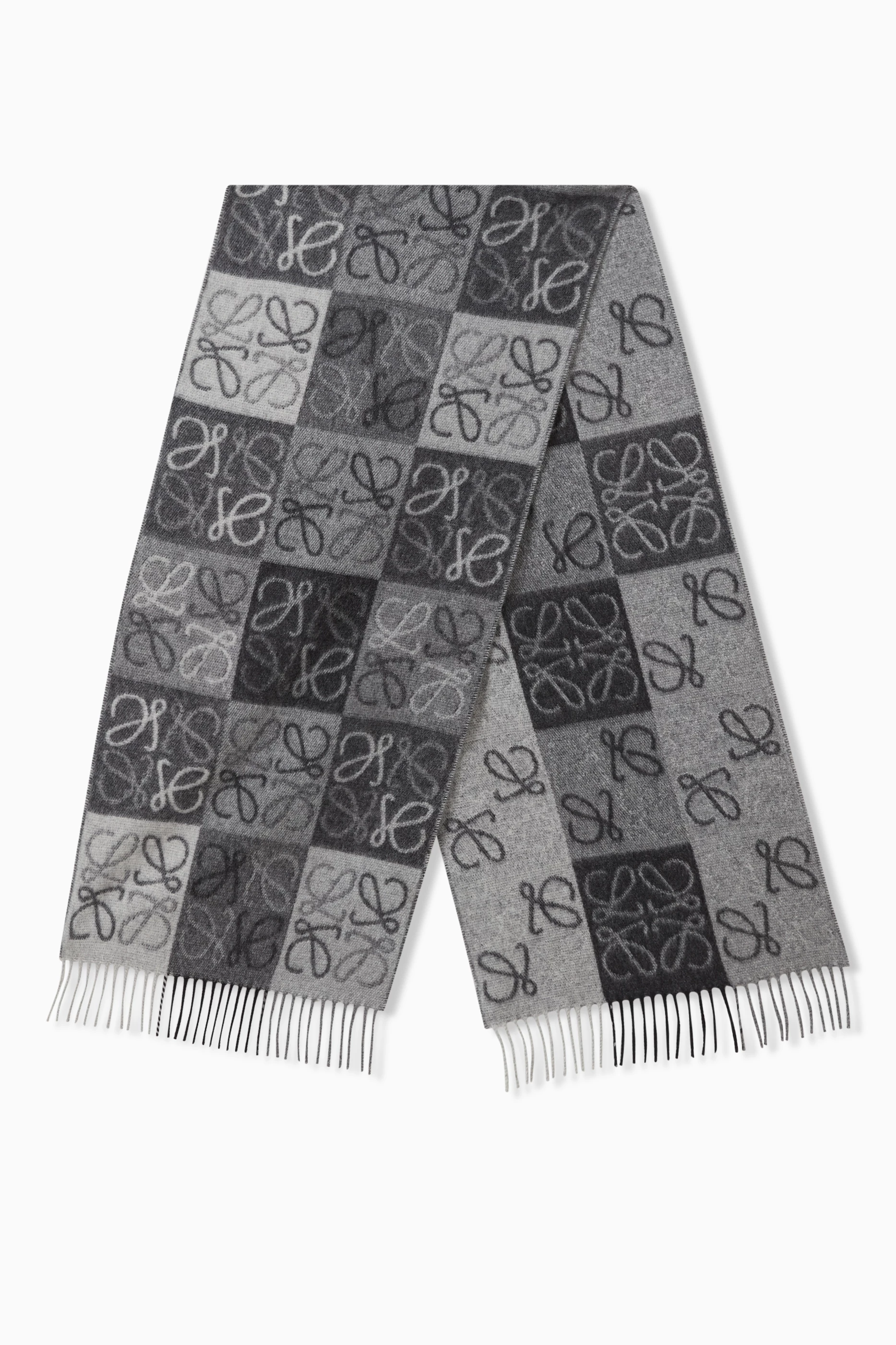 【LOEWE】CHECKBOARD SCARF Buy LOEWE Black Checkerboard Scarf in Wool & Cashmere For